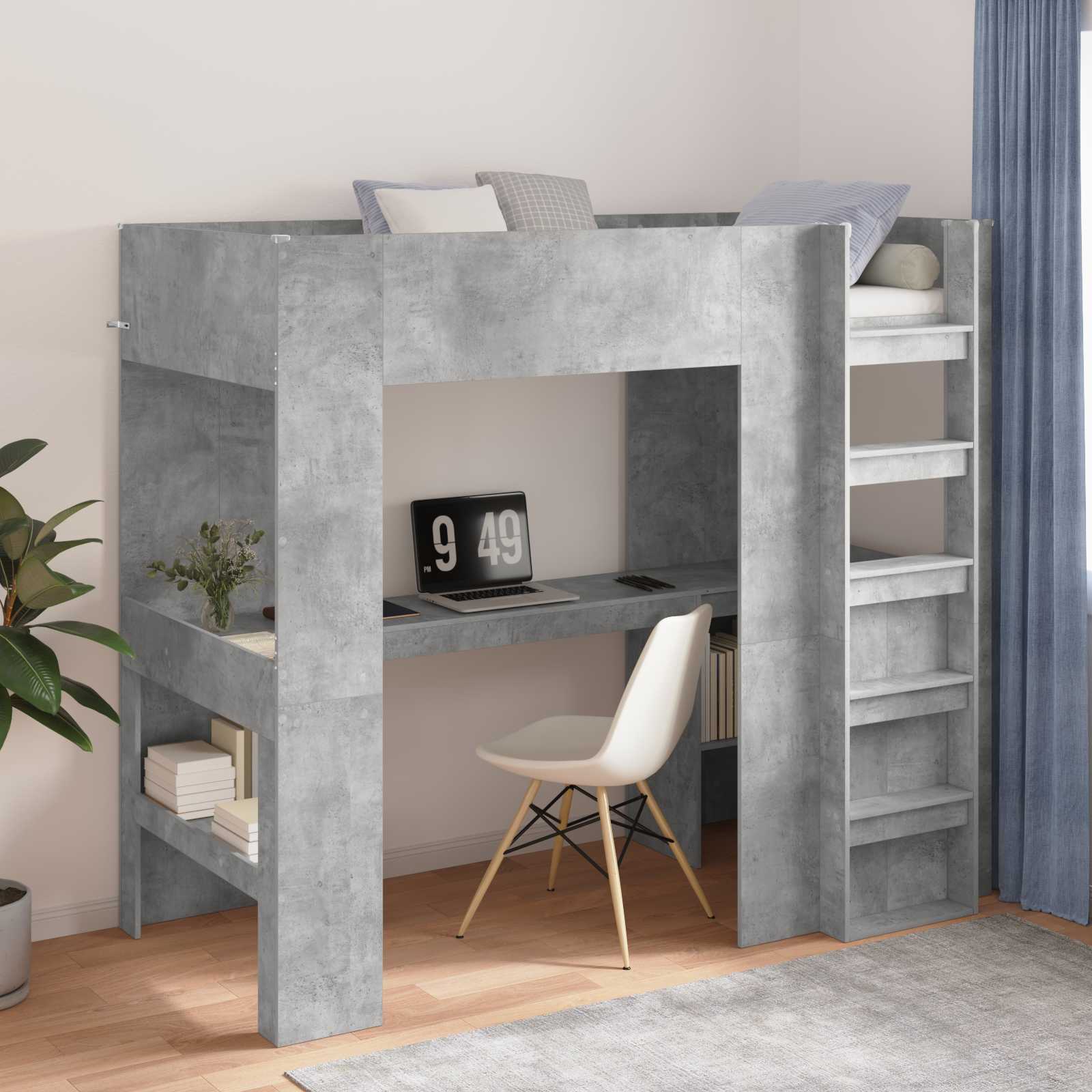 vidaXL Loft Bedframe met Bureau Wit 100 x 200 cm Bewerkt hout