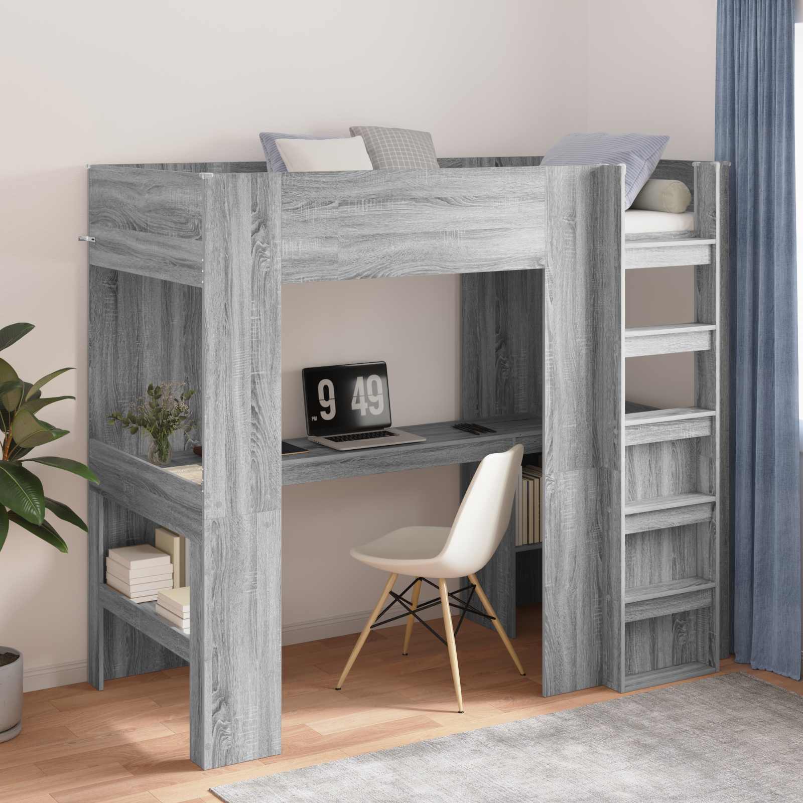 vidaXL Loft Bedframe met Bureau Wit 100 x 200 cm Bewerkt hout
