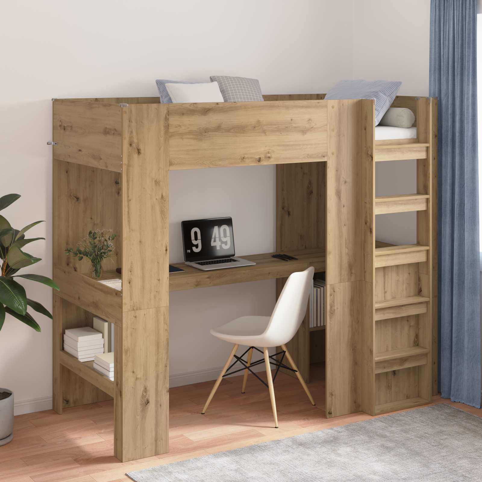 vidaXL Loft Bedframe met Bureau Wit 100 x 200 cm Bewerkt hout