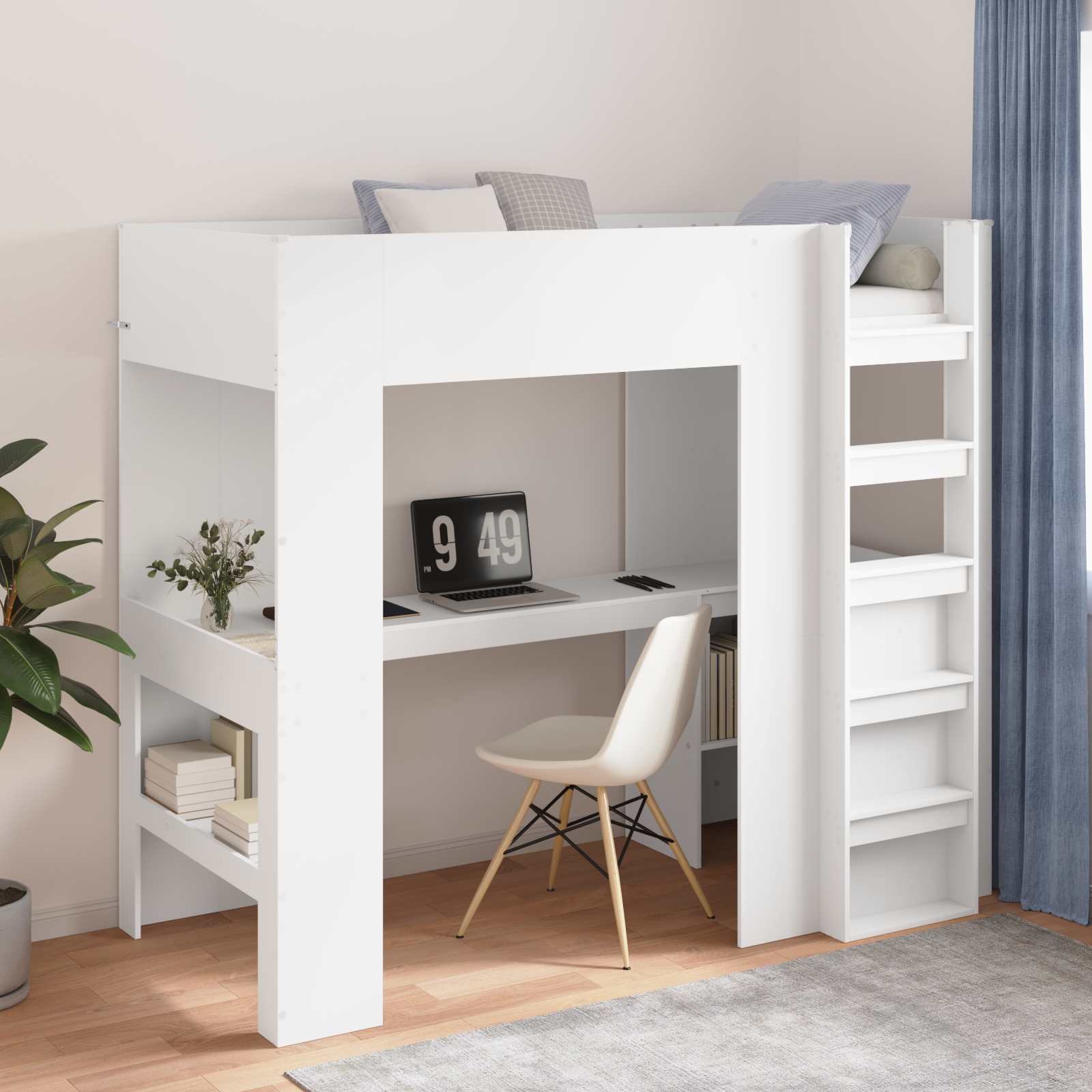 vidaXL Loft Bedframe met Bureau Wit 100 x 200 cm Bewerkt hout