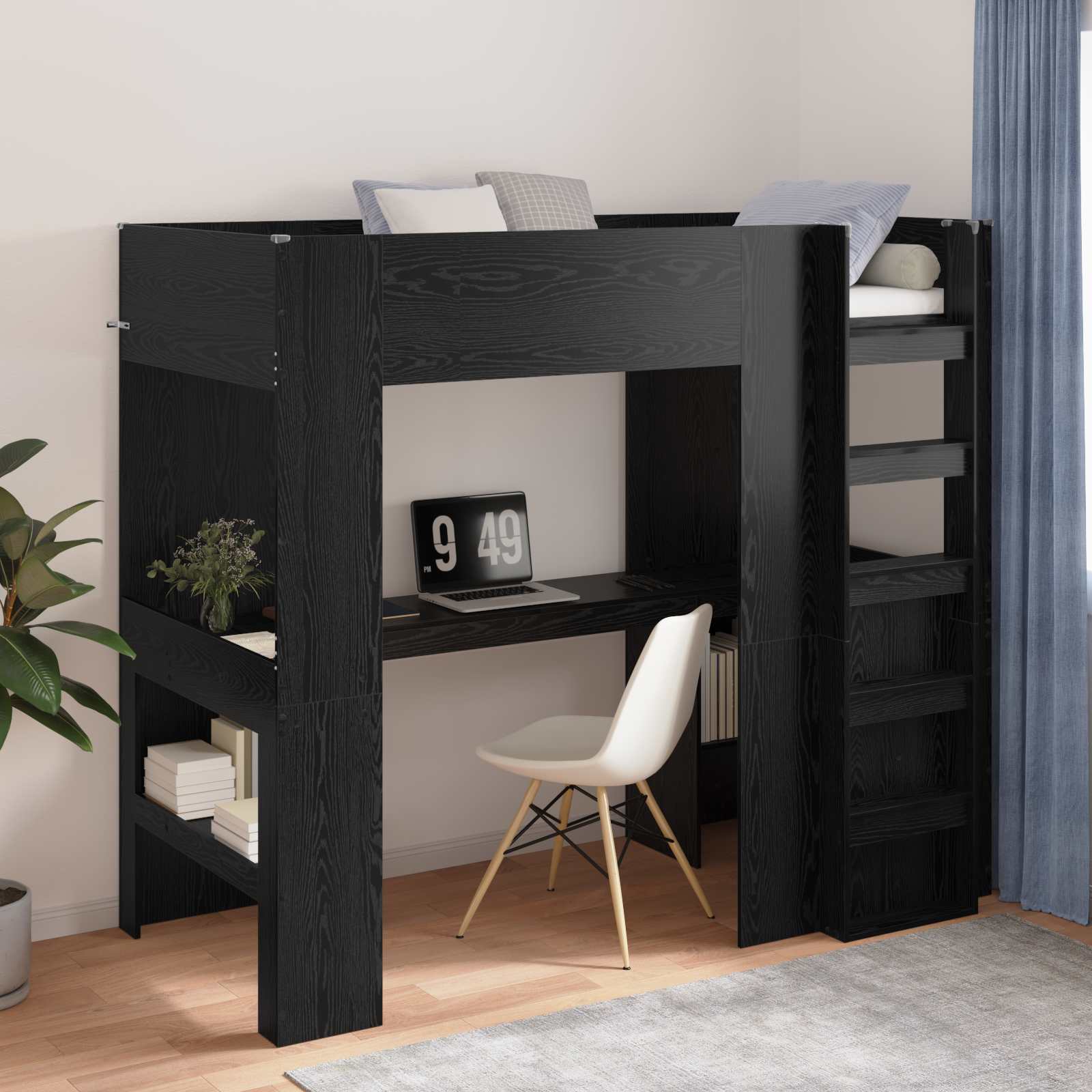 vidaXL Loft Bedframe met Bureau Wit 100 x 200 cm Bewerkt hout