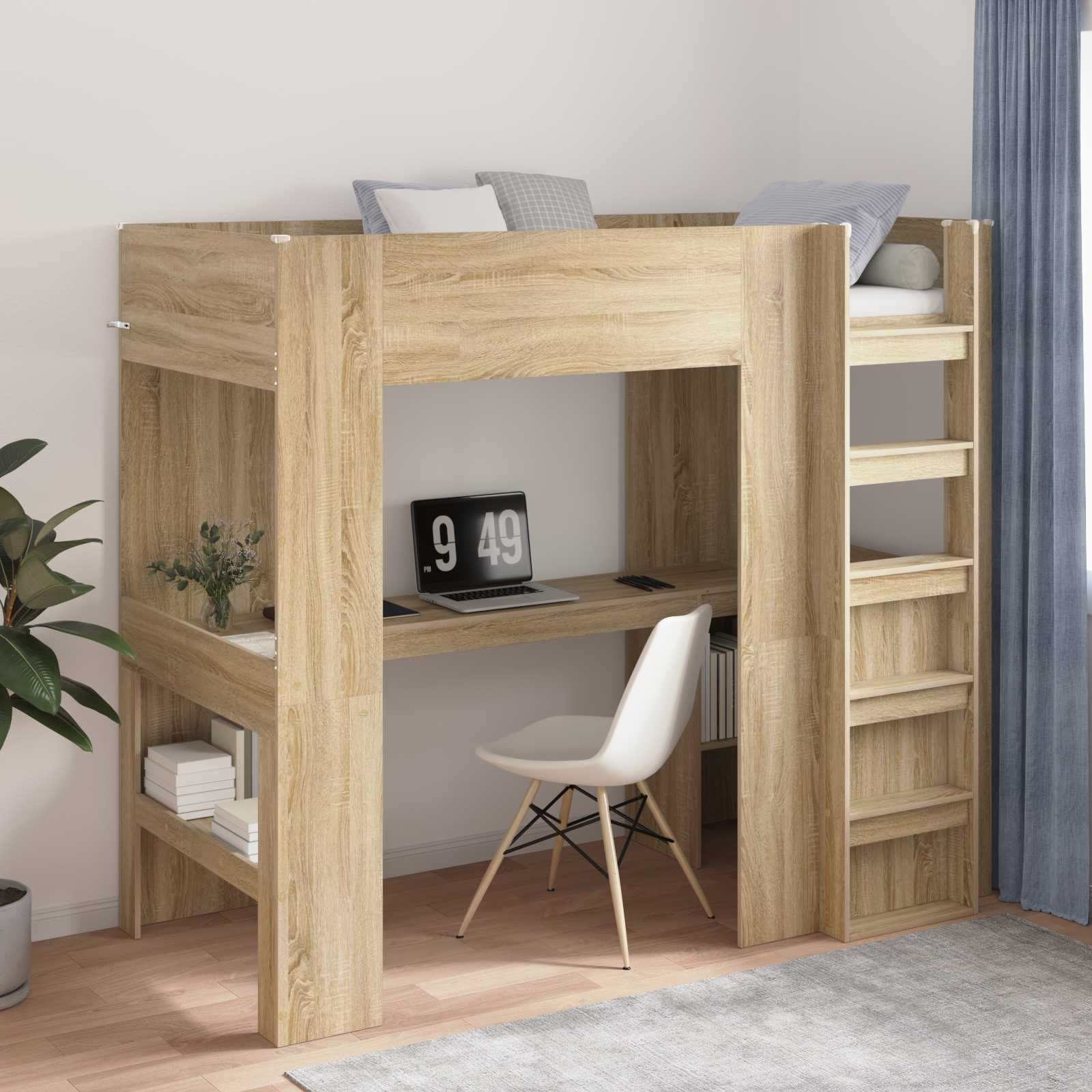 vidaXL Loft Bedframe met Bureau Wit 100 x 200 cm Bewerkt hout