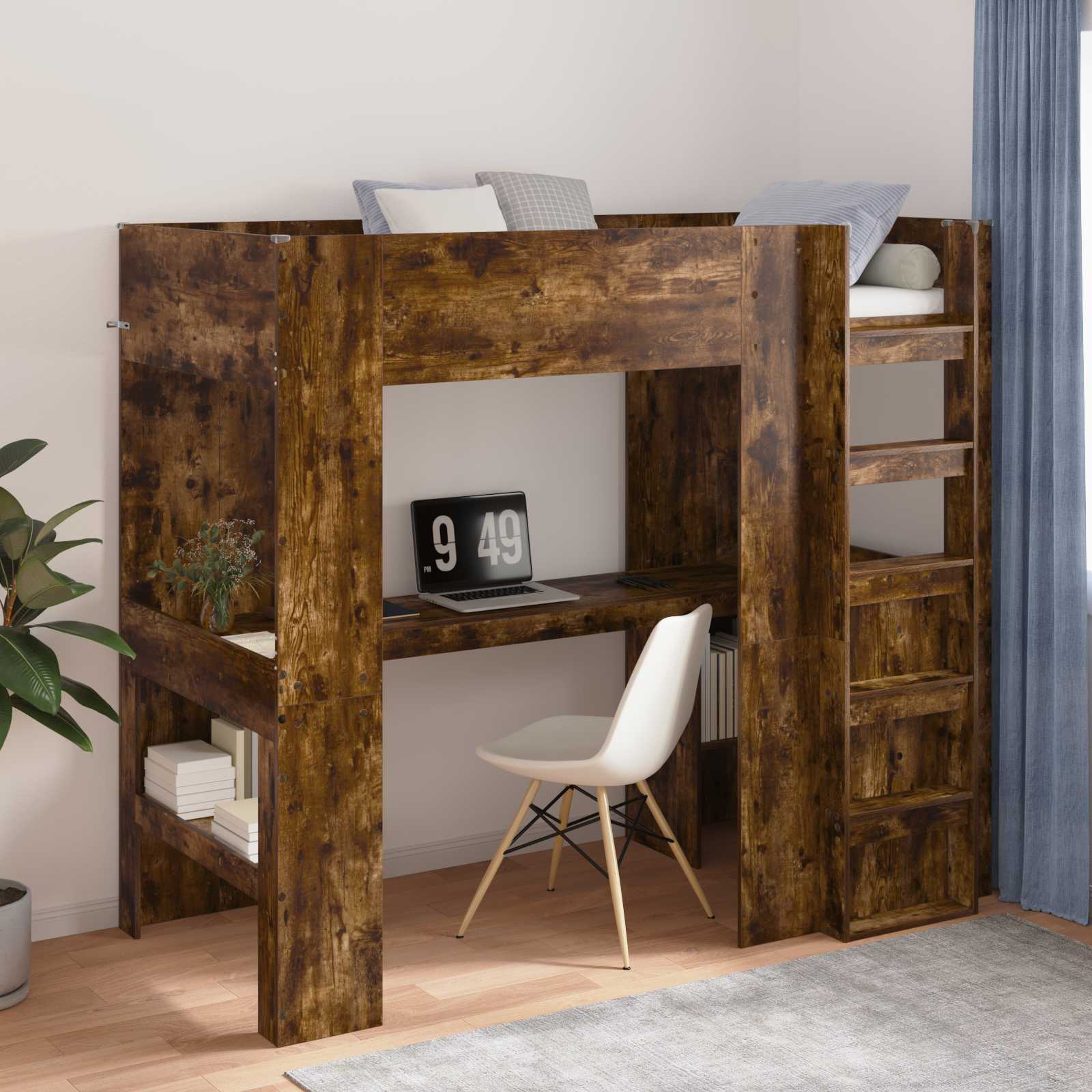 vidaXL Loft Bedframe met Bureau Wit 100 x 200 cm Bewerkt hout