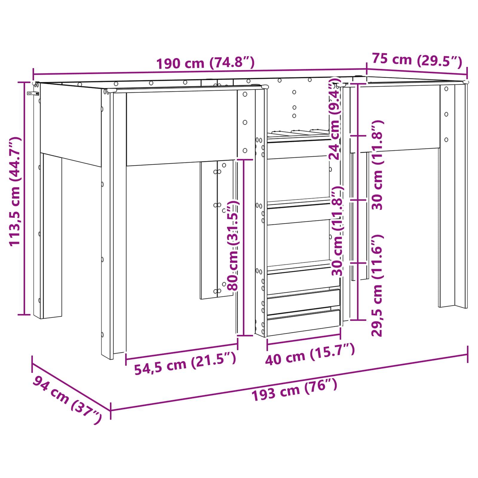 vidaXL Bunk Bed voor Kinderen met matras Wit 100 x 200 cm Bewerkt hout