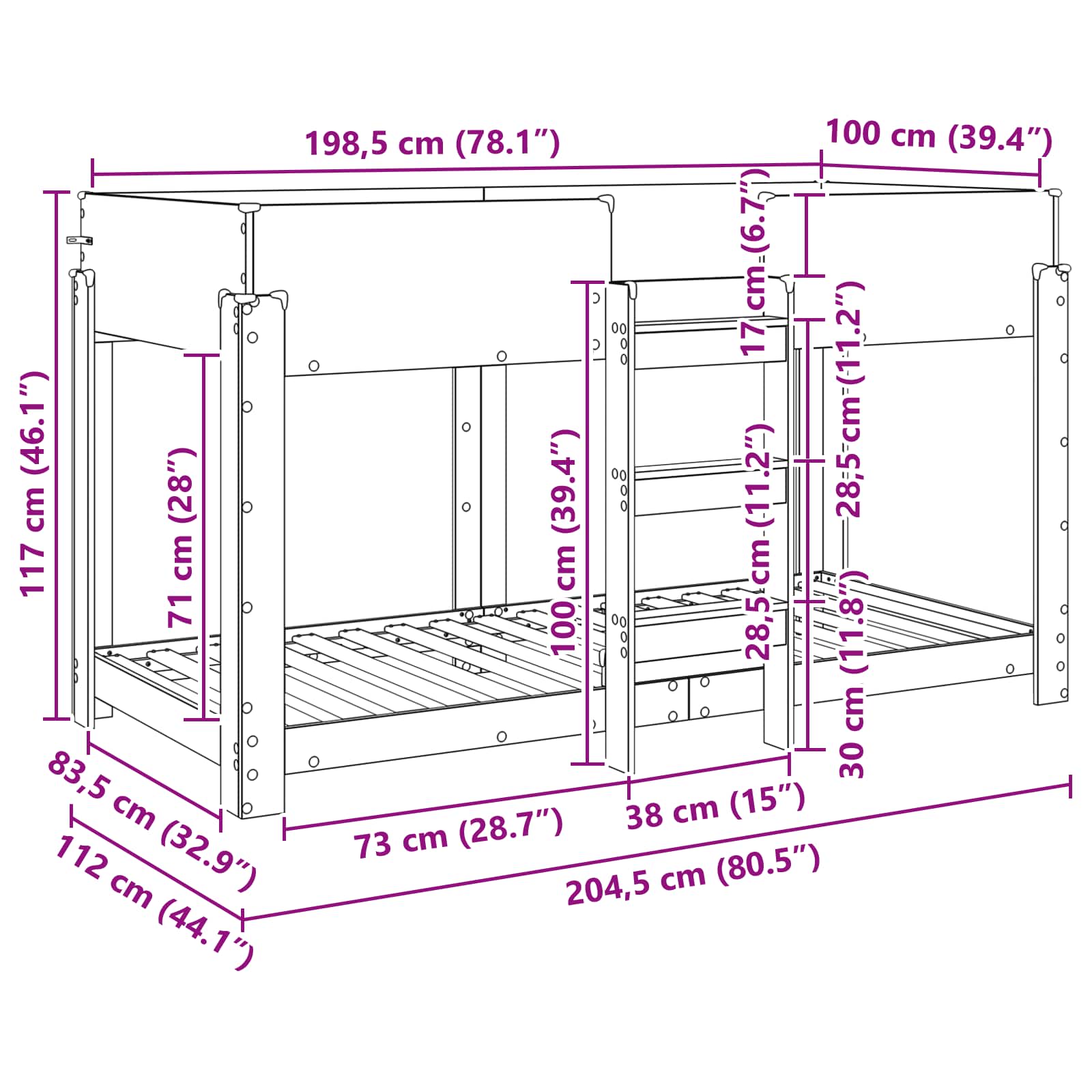 vidaXL Bunk Bed voor Kinderen met matras Wit 100 x 200 cm Bewerkt hout