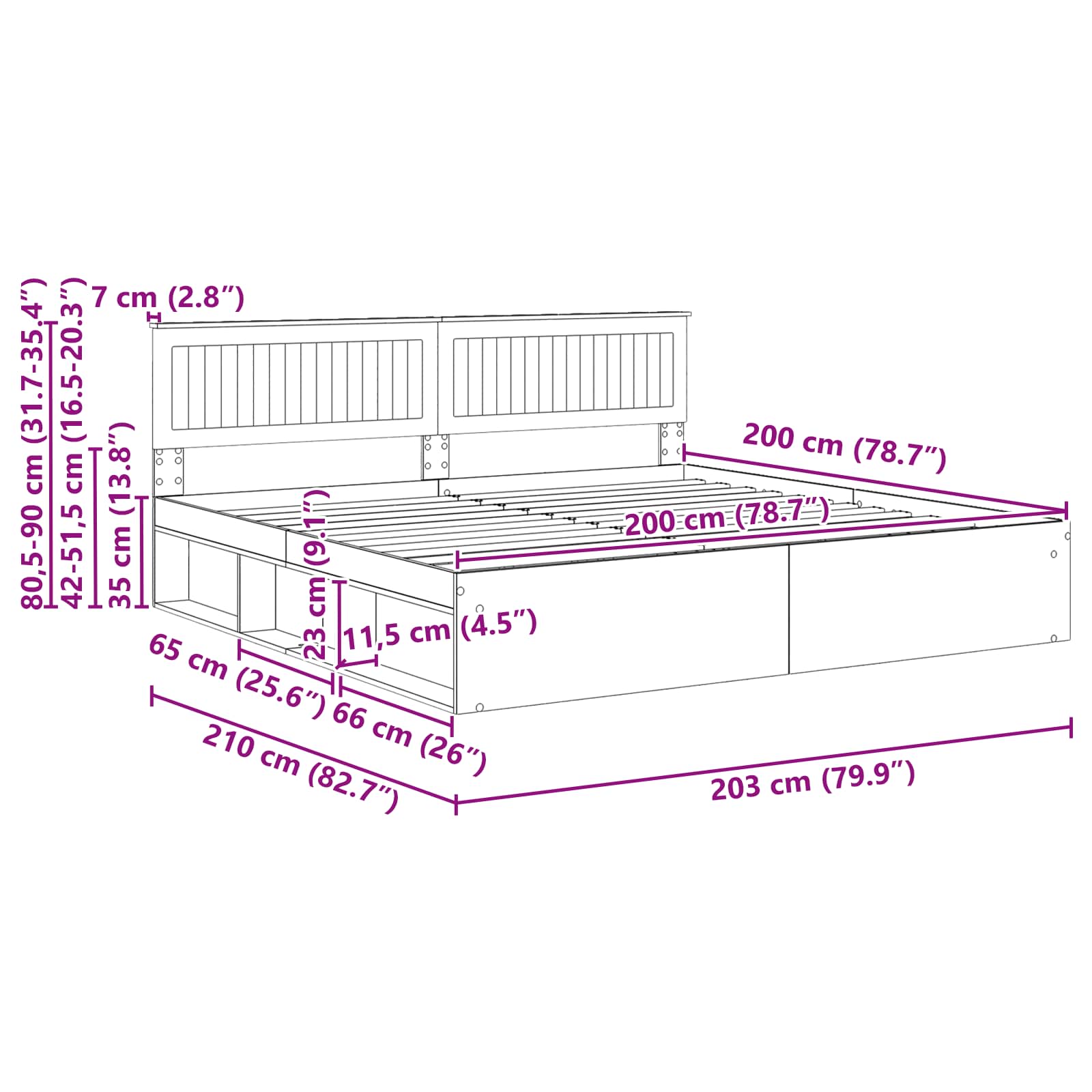 vidaXL Bedframe met hoofdeinde Wit 200 x 200 cm Massief grenenhout
