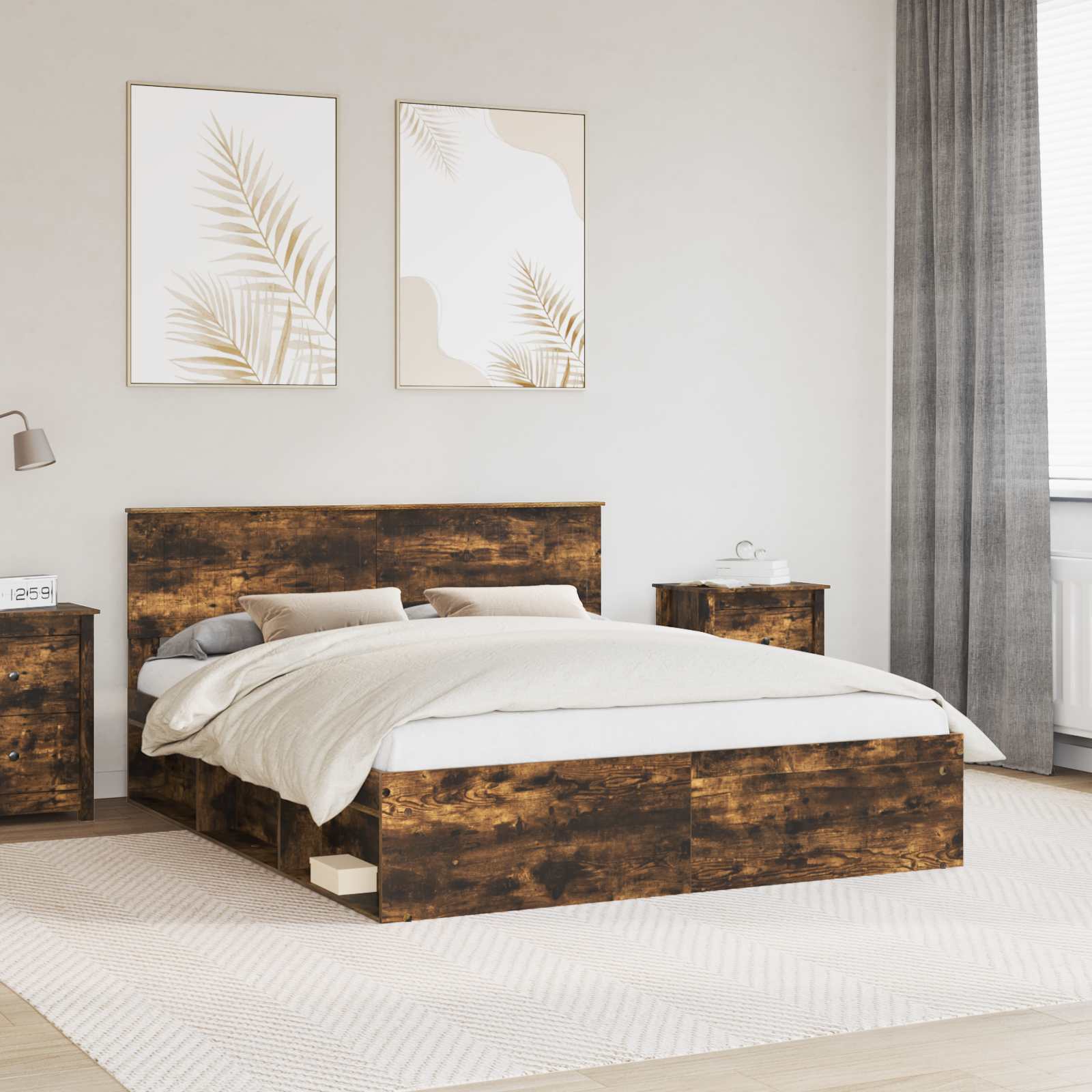 vidaXL Bedframe met hoofdeinde Wit 200 x 200 cm Massief grenenhout
