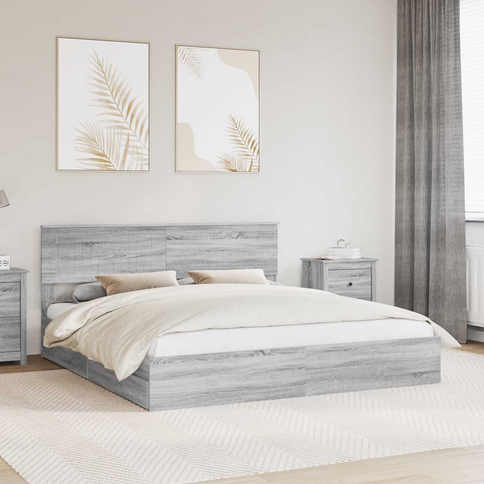 vidaXL Bedframe met lade met hoofdeinde Wit 200 x 200 cm Bewerkt hout
