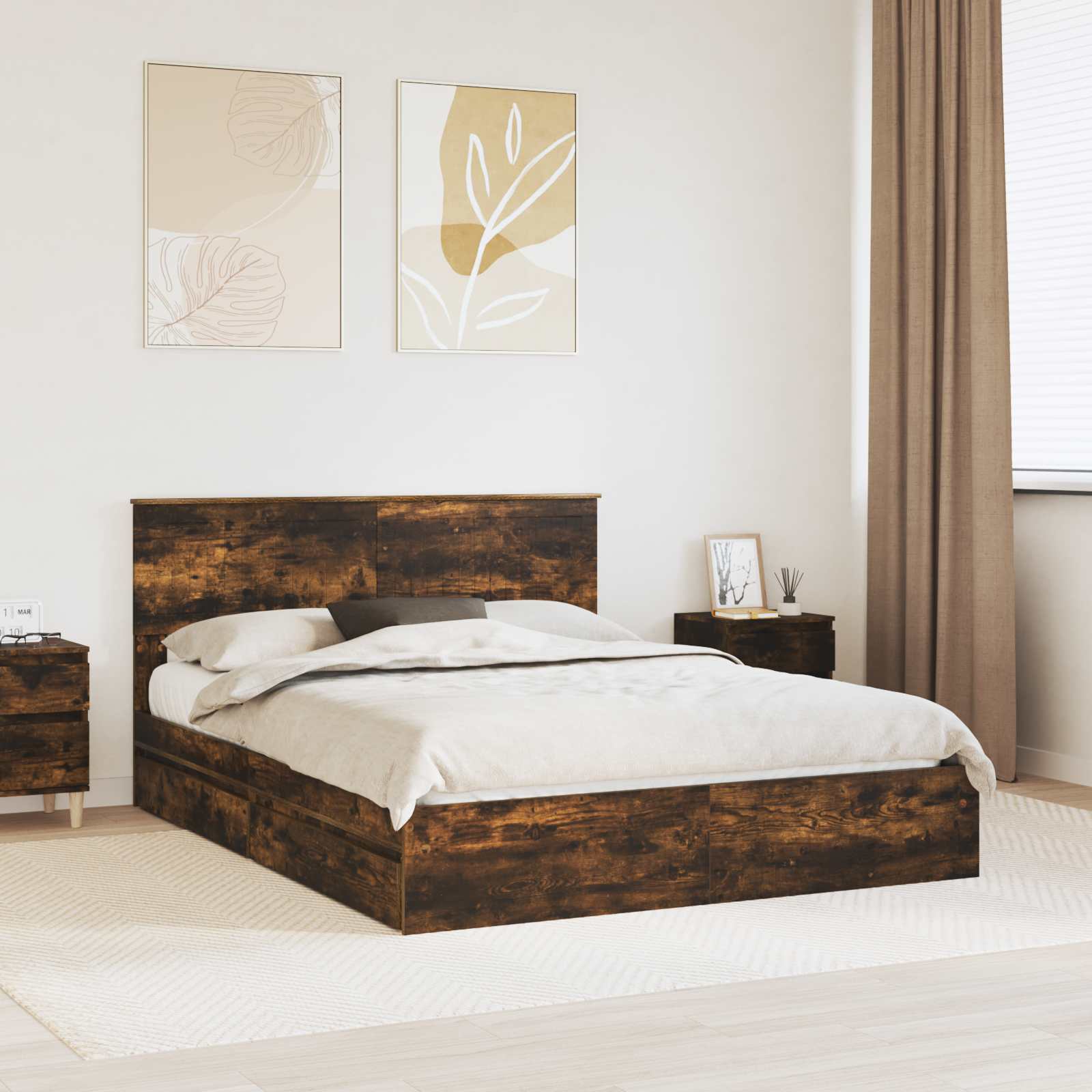 vidaXL Bedframe met lade met hoofdeinde Wit 200 x 200 cm Bewerkt hout