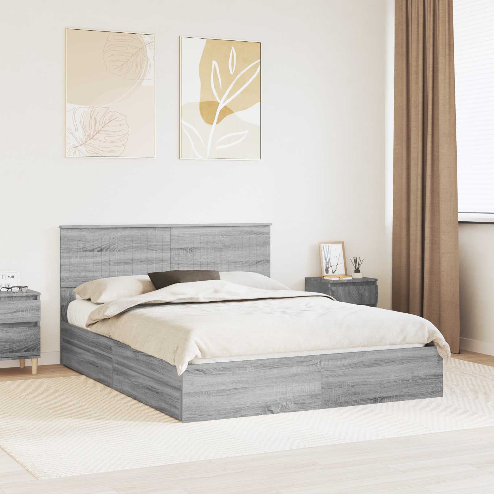 vidaXL Bedframe met lade met hoofdeinde Wit 200 x 200 cm Bewerkt hout