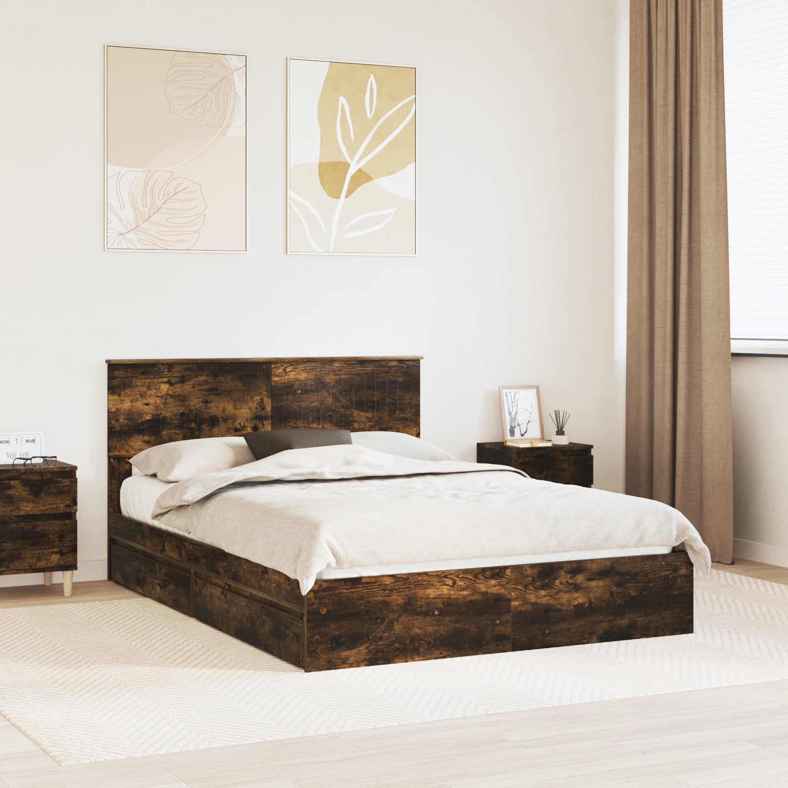 vidaXL Bedframe met lade met hoofdeinde Wit 200 x 200 cm Bewerkt hout