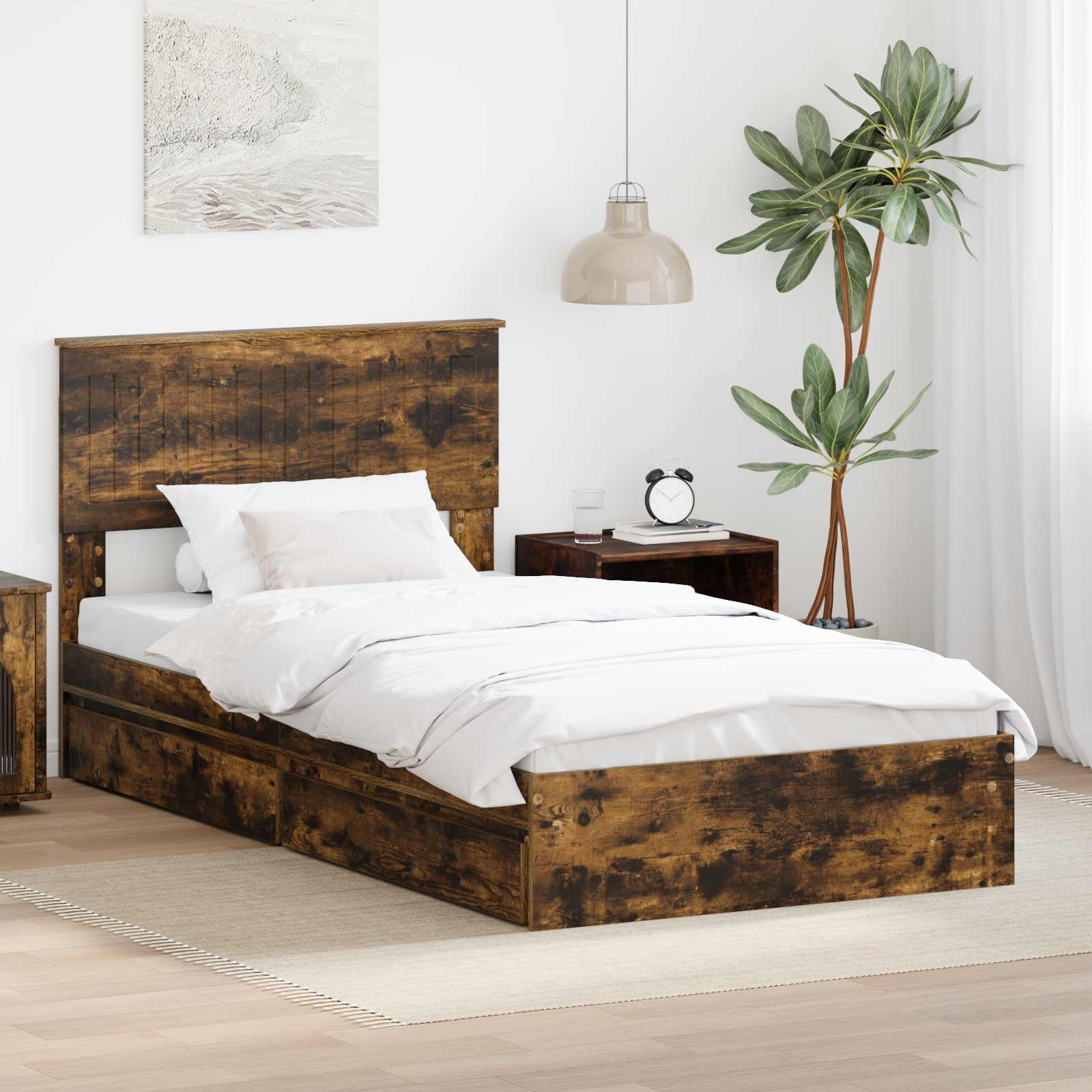 vidaXL Bedframe met lade met hoofdeinde Wit 200 x 200 cm Bewerkt hout