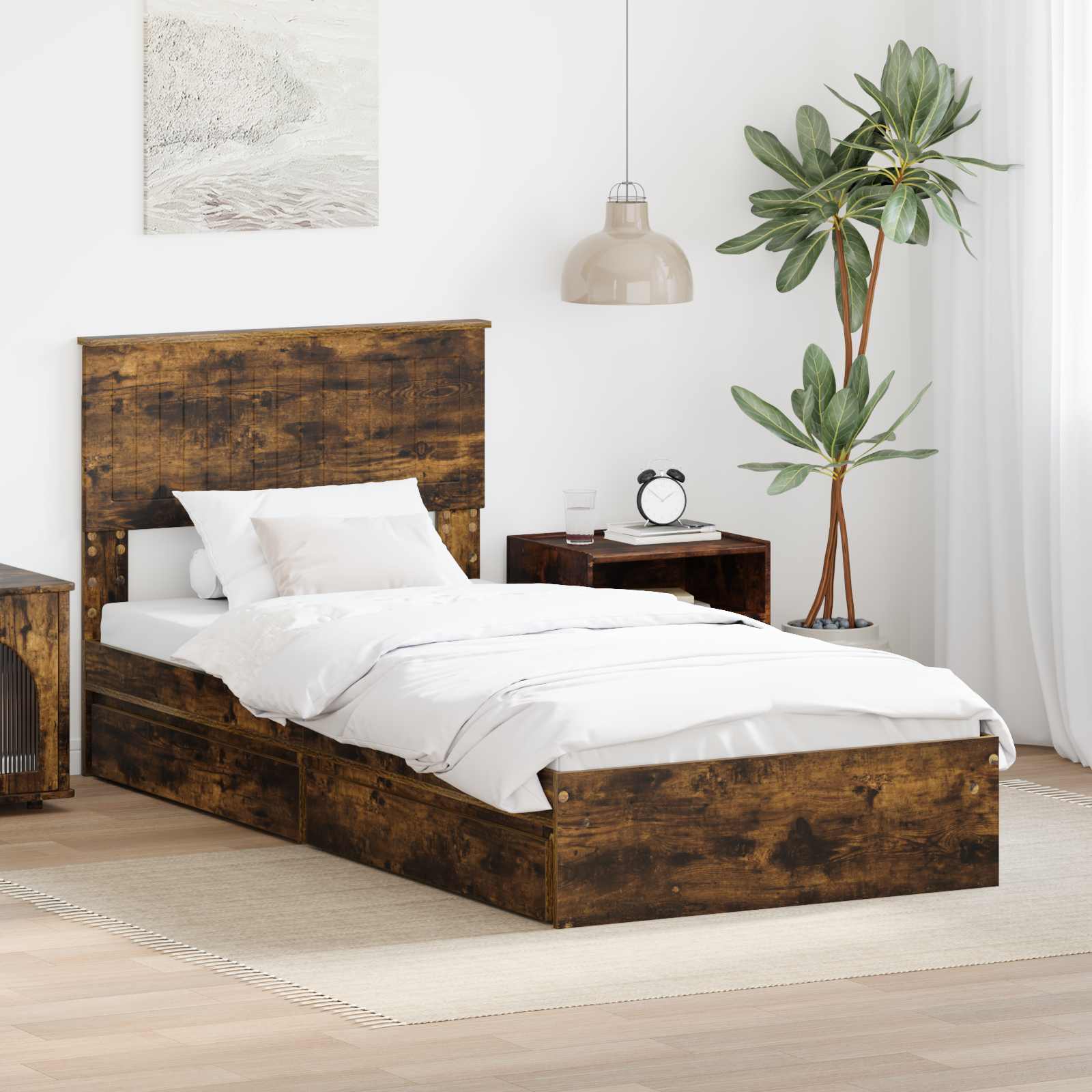 vidaXL Bedframe met lade met hoofdeinde Wit 200 x 200 cm Bewerkt hout
