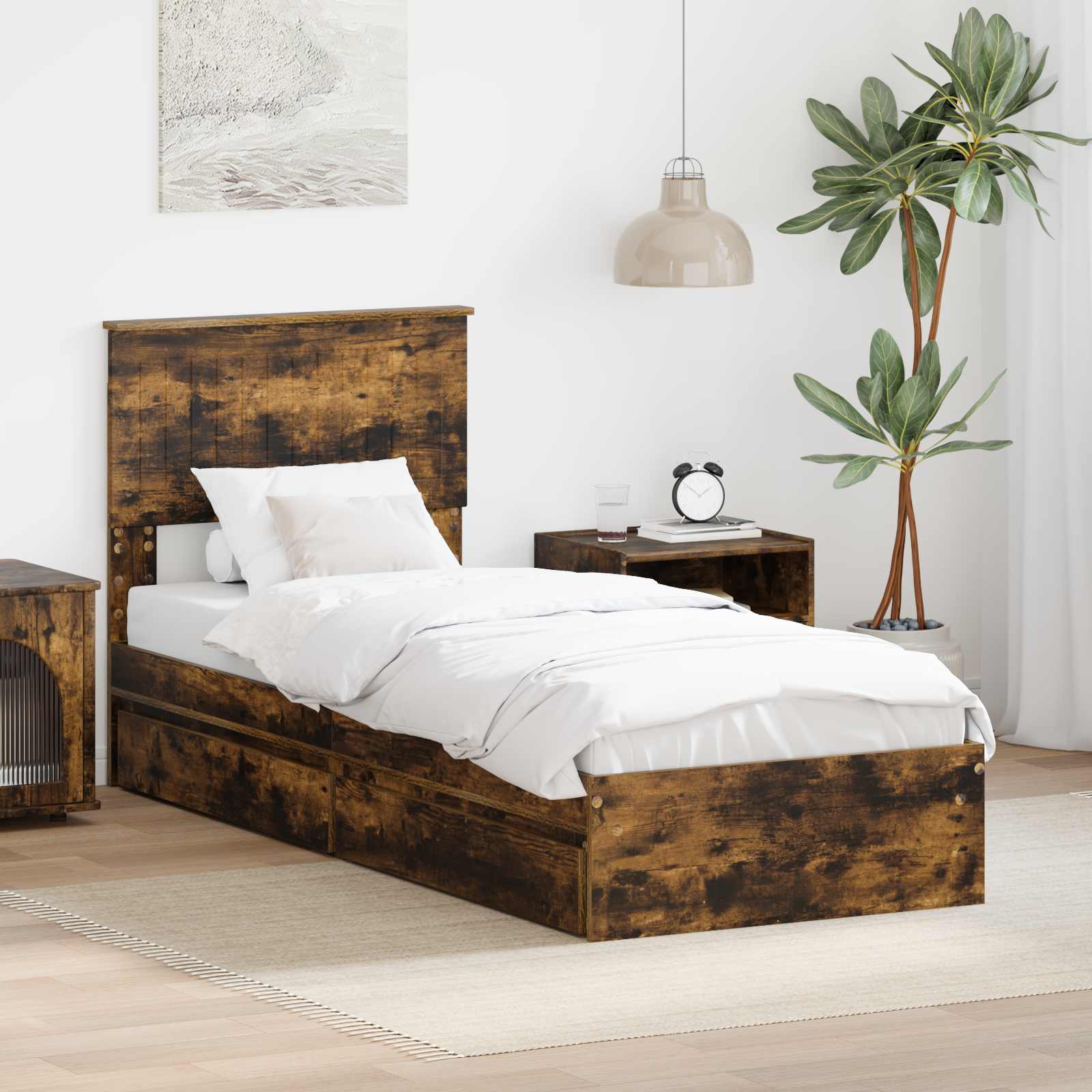 vidaXL Bedframe met lade met hoofdeinde Wit 200 x 200 cm Bewerkt hout