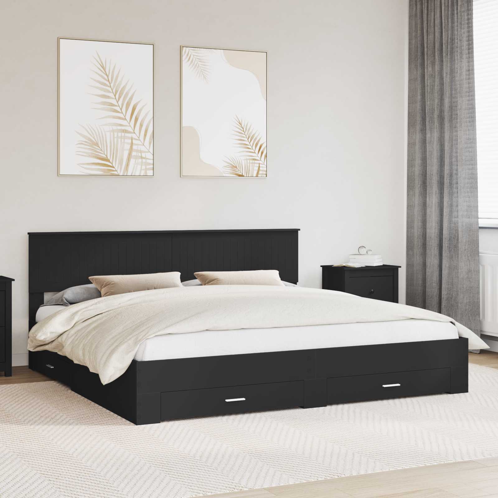 vidaXL Bedframe met lade Zwart en Zilver 150 x 200 cm Bewerkt hout
