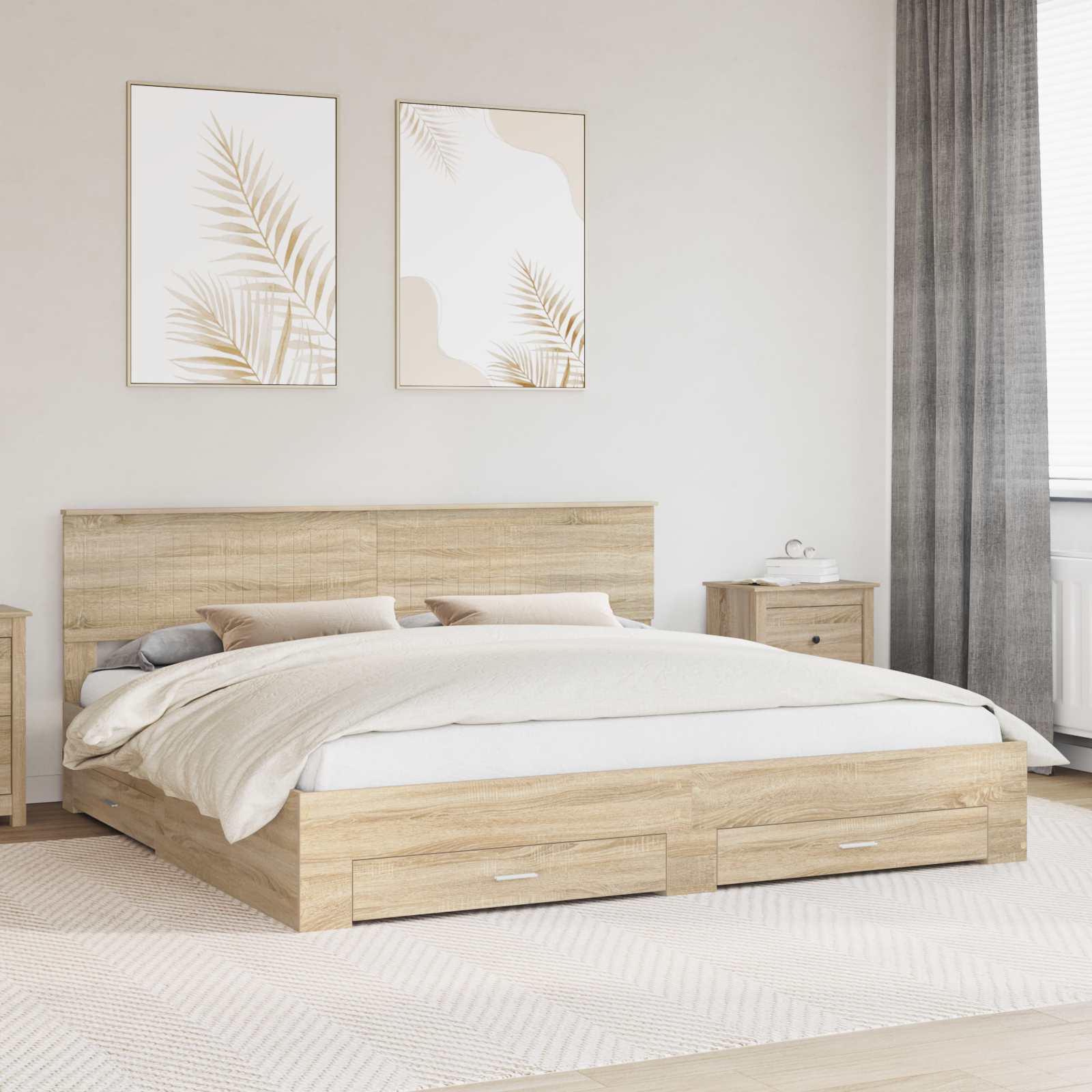 vidaXL Bedframe met lade Zwart en Zilver 150 x 200 cm Bewerkt hout