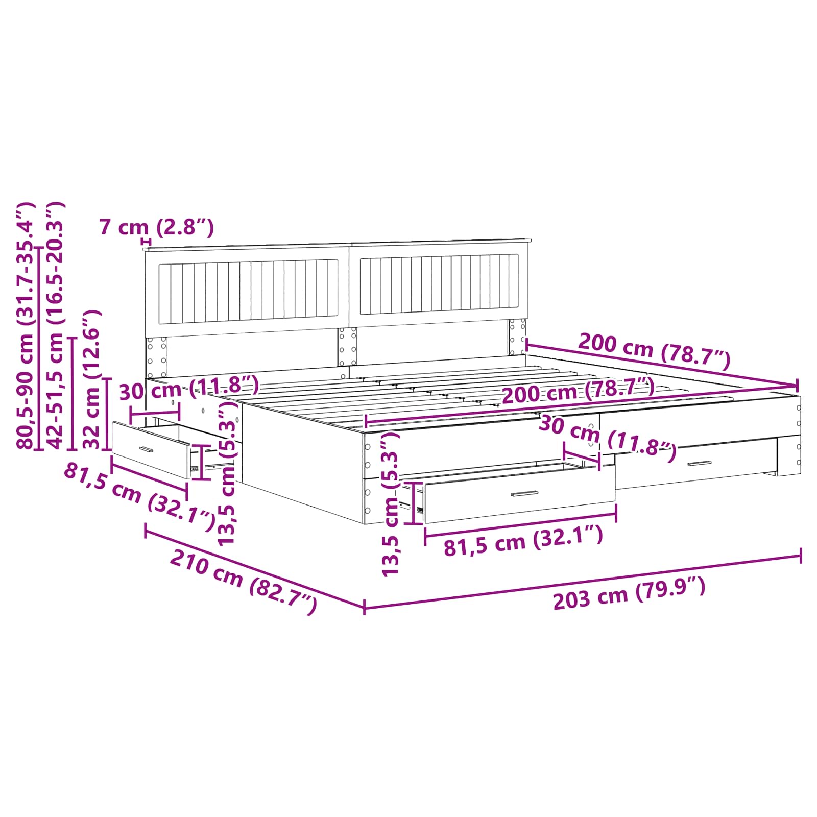 vidaXL Bedframe met lade Zwart en Zilver 150 x 200 cm Bewerkt hout