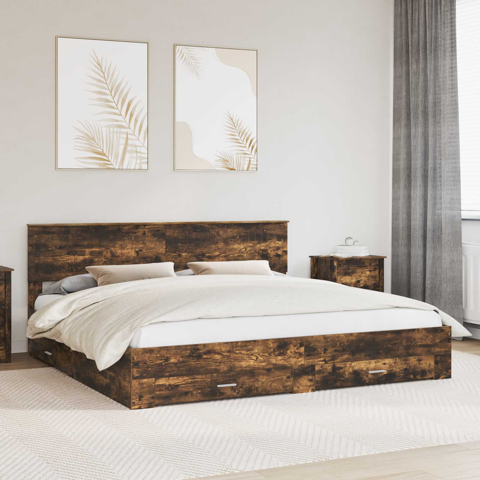 vidaXL Bedframe met lade Zwart en Zilver 150 x 200 cm Bewerkt hout