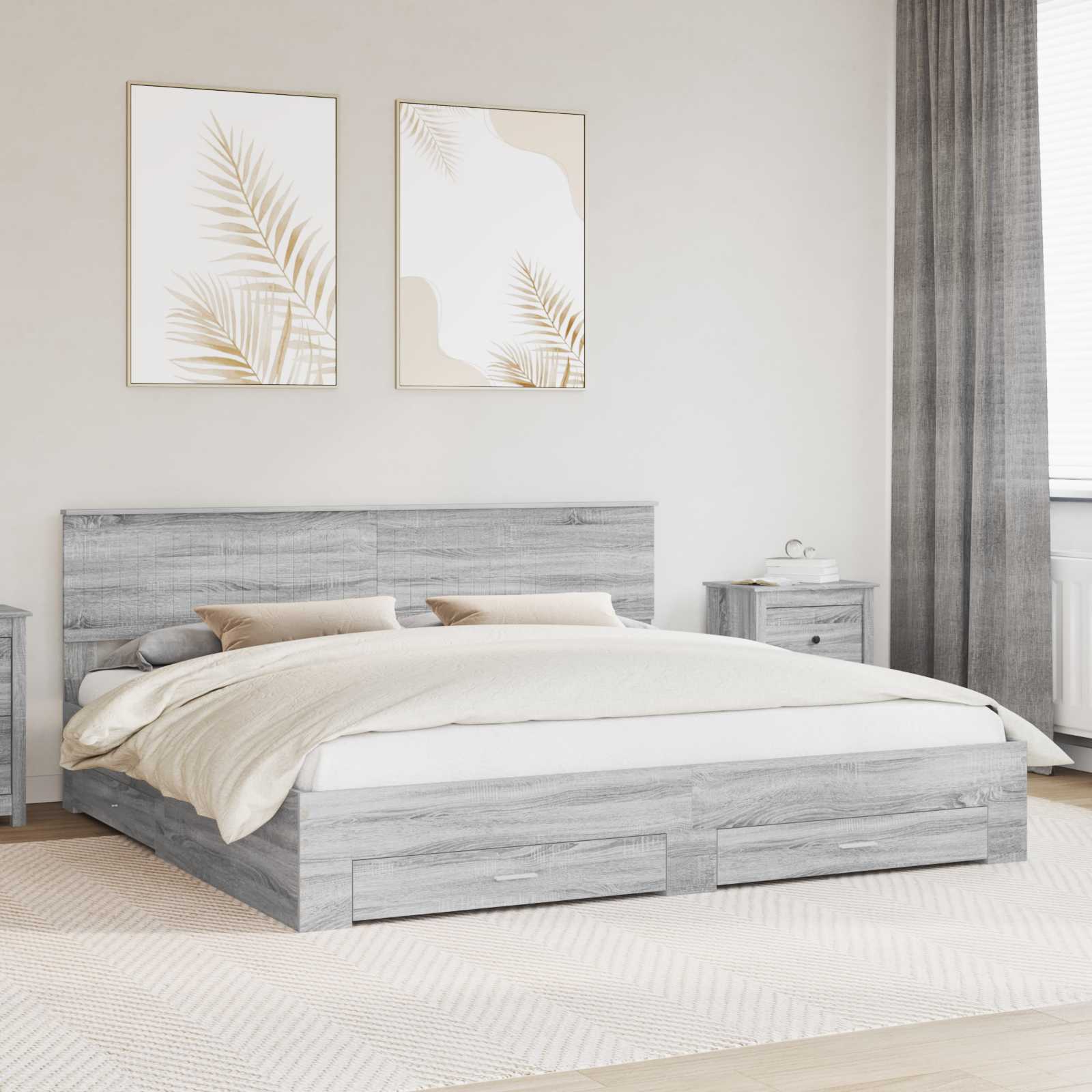 vidaXL Bedframe met lade Zwart en Zilver 150 x 200 cm Bewerkt hout
