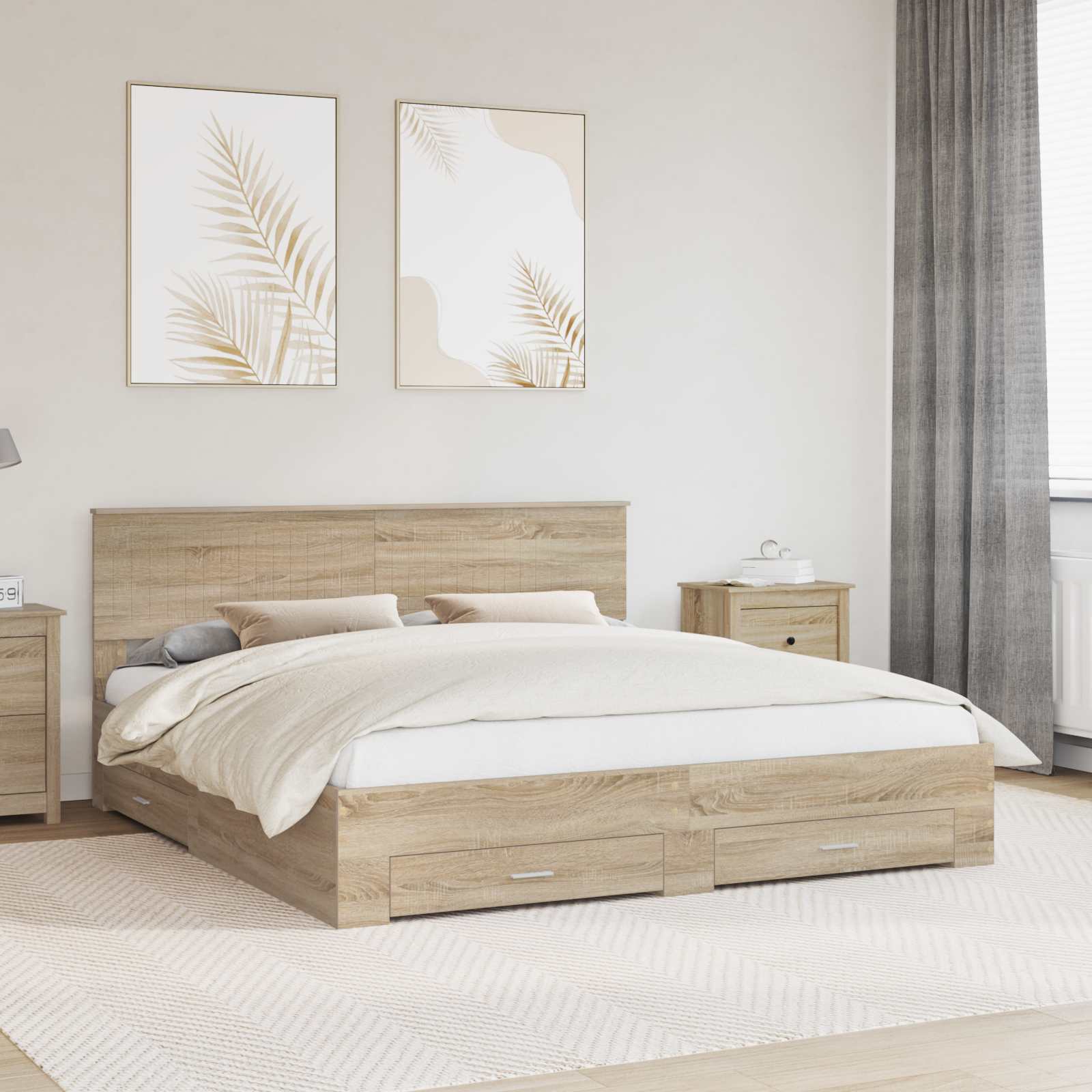 vidaXL Bedframe met lade Zwart en Zilver 150 x 200 cm Bewerkt hout
