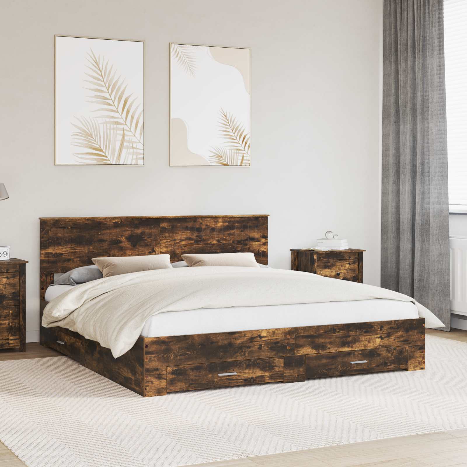 vidaXL Bedframe met lade Zwart en Zilver 150 x 200 cm Bewerkt hout