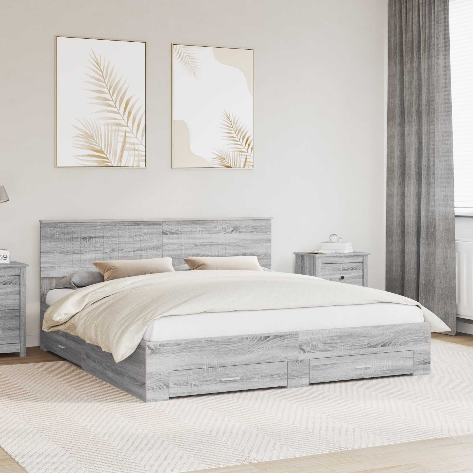vidaXL Bedframe met lade Zwart en Zilver 150 x 200 cm Bewerkt hout