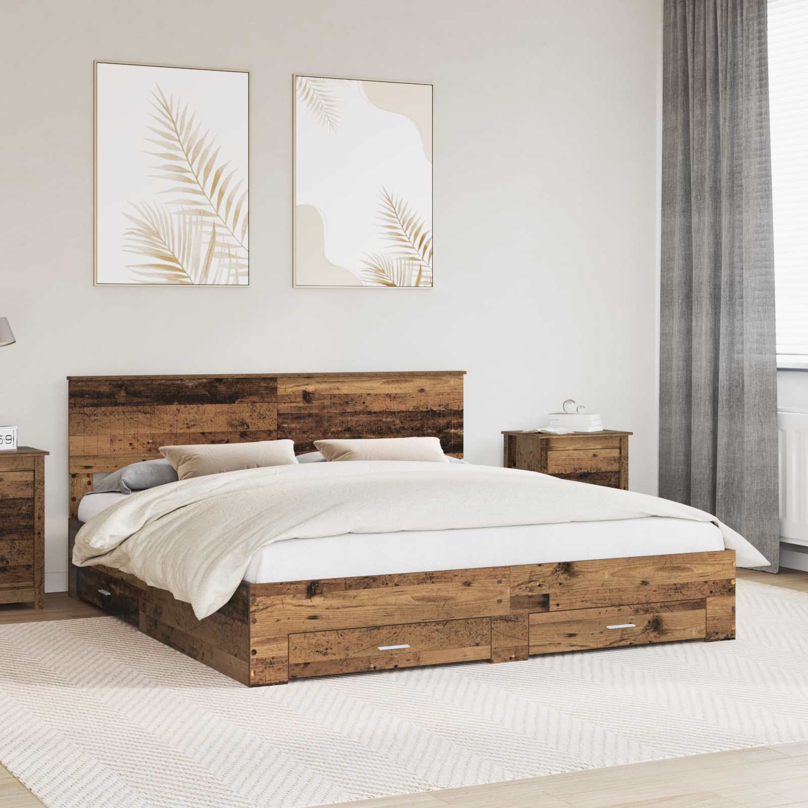vidaXL Bedframe met lade Zwart en Zilver 150 x 200 cm Bewerkt hout
