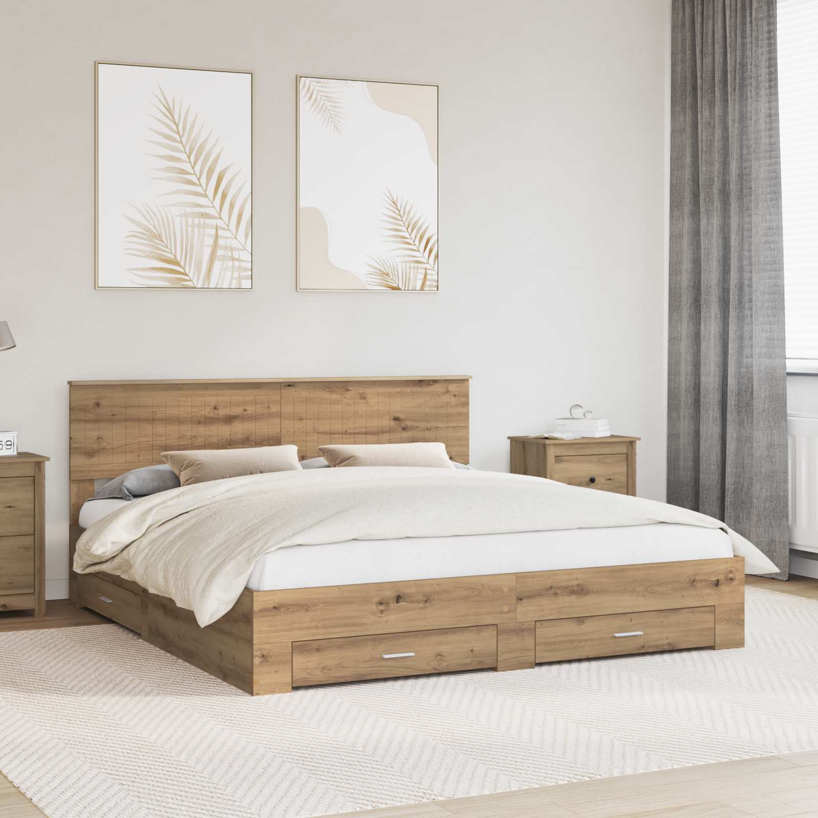 vidaXL Bedframe met lade Zwart en Zilver 150 x 200 cm Bewerkt hout