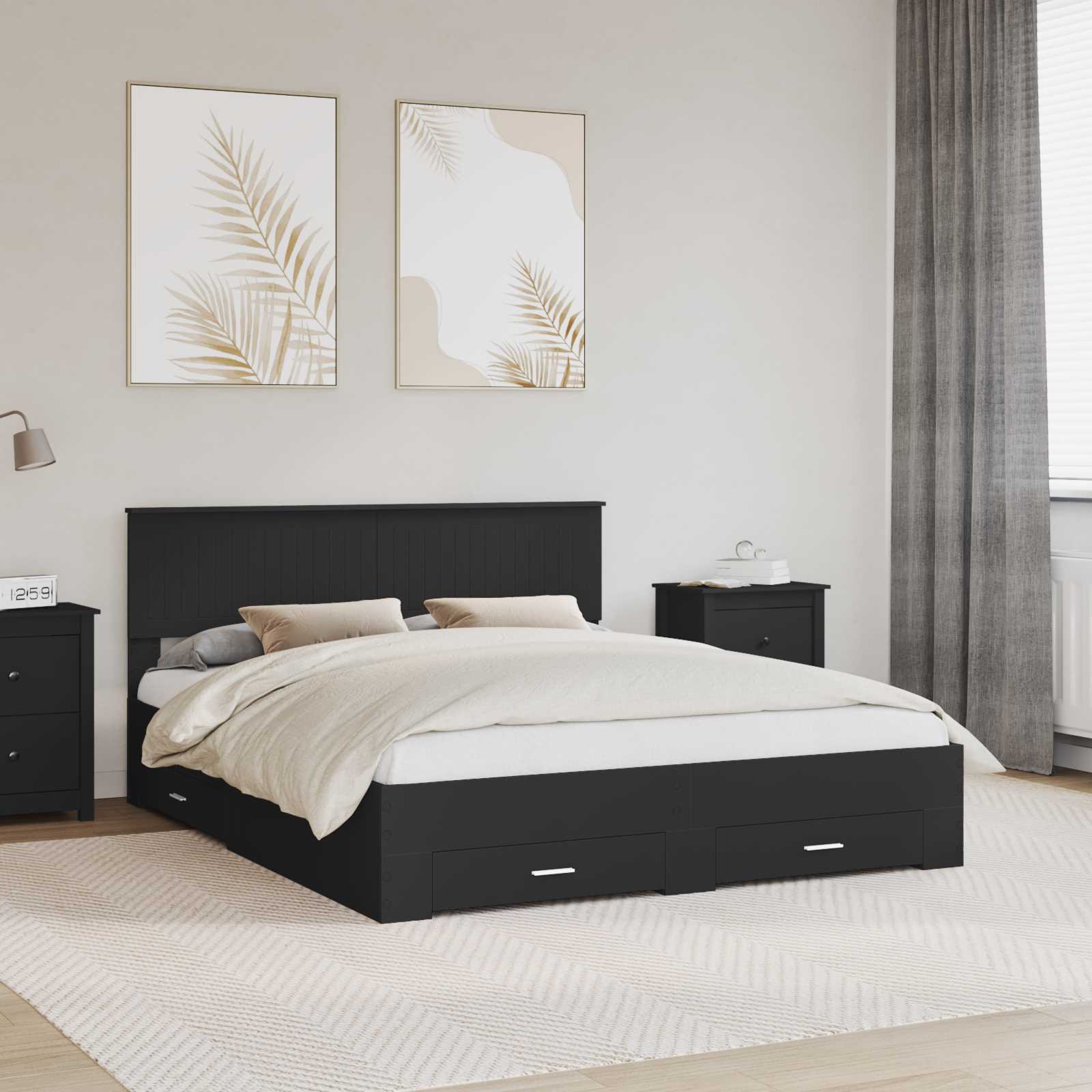 vidaXL Bedframe met lade Zwart en Zilver 150 x 200 cm Bewerkt hout