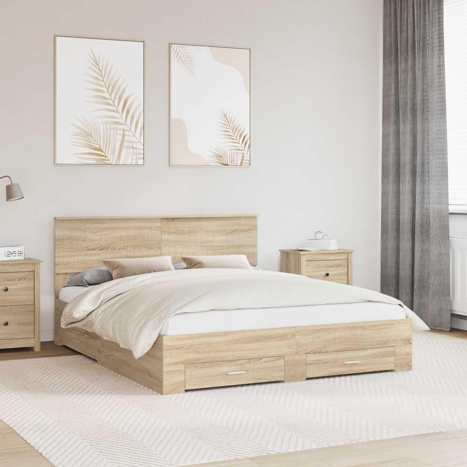 vidaXL Bedframe met lade Zwart en Zilver 150 x 200 cm Bewerkt hout