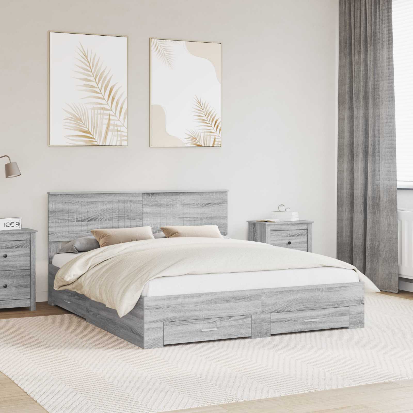 vidaXL Bedframe met lade Zwart en Zilver 150 x 200 cm Bewerkt hout