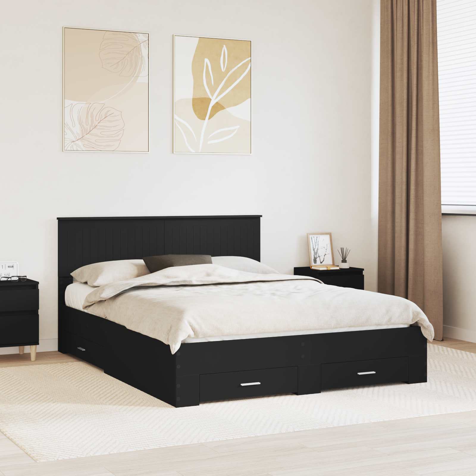 vidaXL Bedframe met lade Zwart en Zilver 150 x 200 cm Bewerkt hout