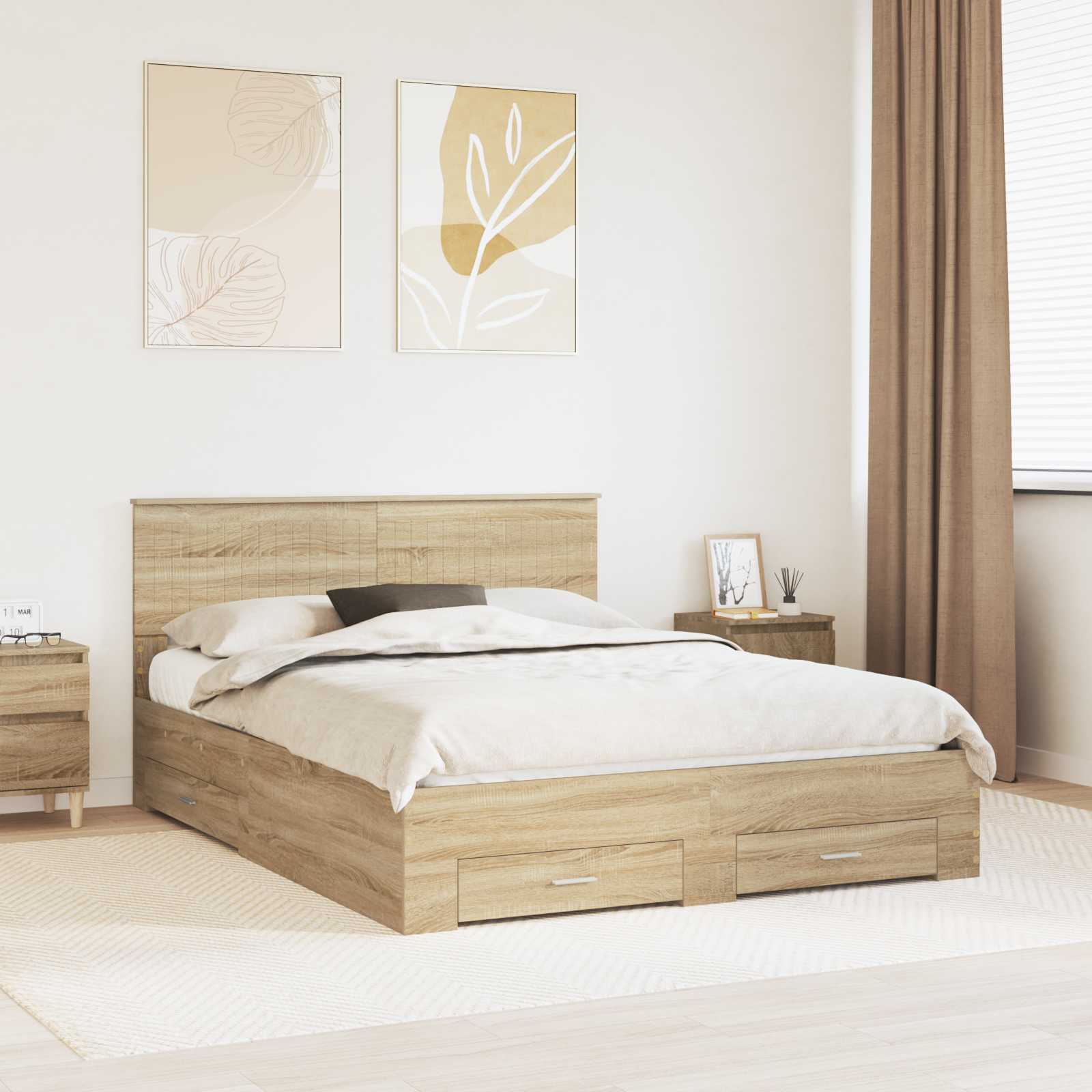 vidaXL Bedframe met lade Zwart en Zilver 150 x 200 cm Bewerkt hout