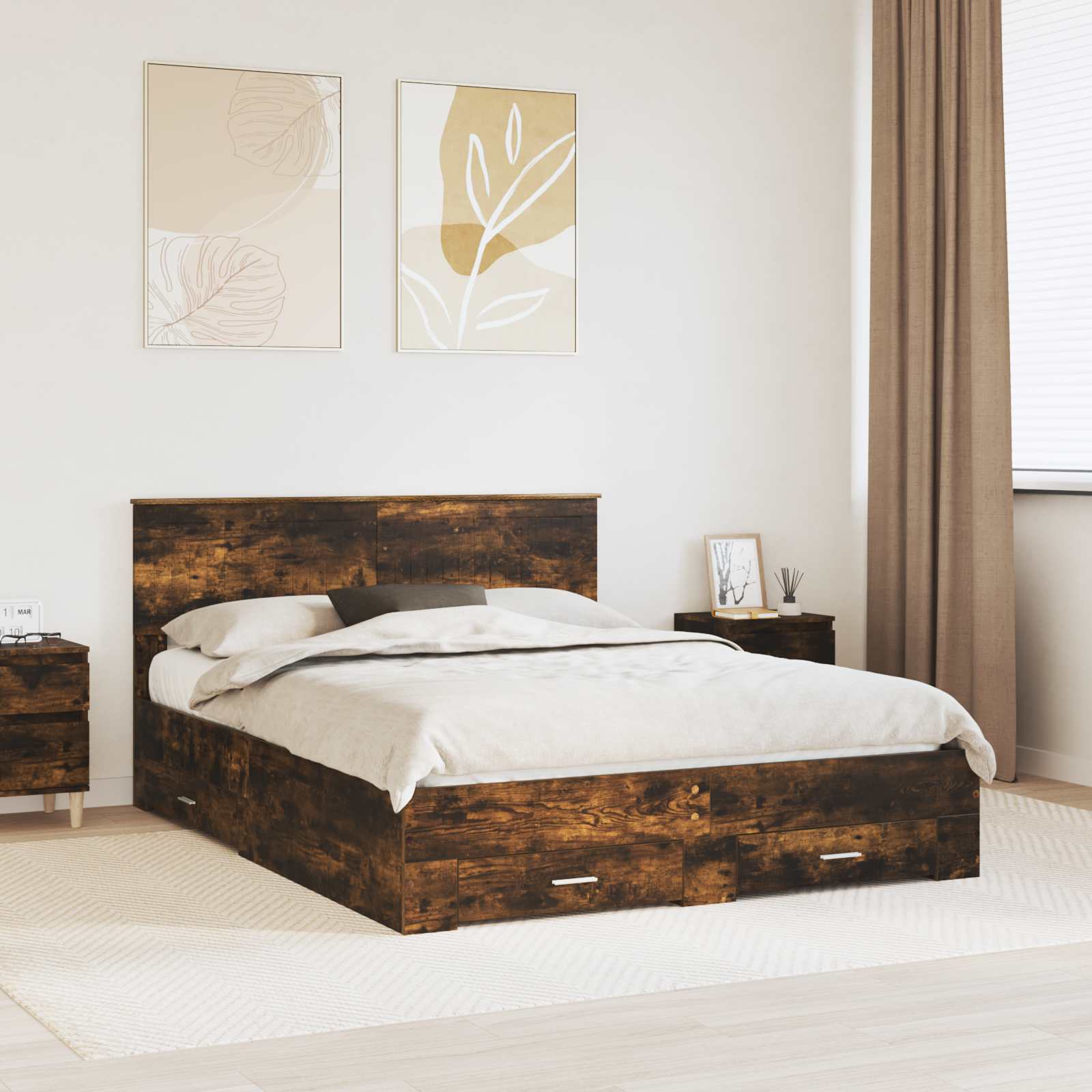 vidaXL Bedframe met lade Zwart en Zilver 150 x 200 cm Bewerkt hout