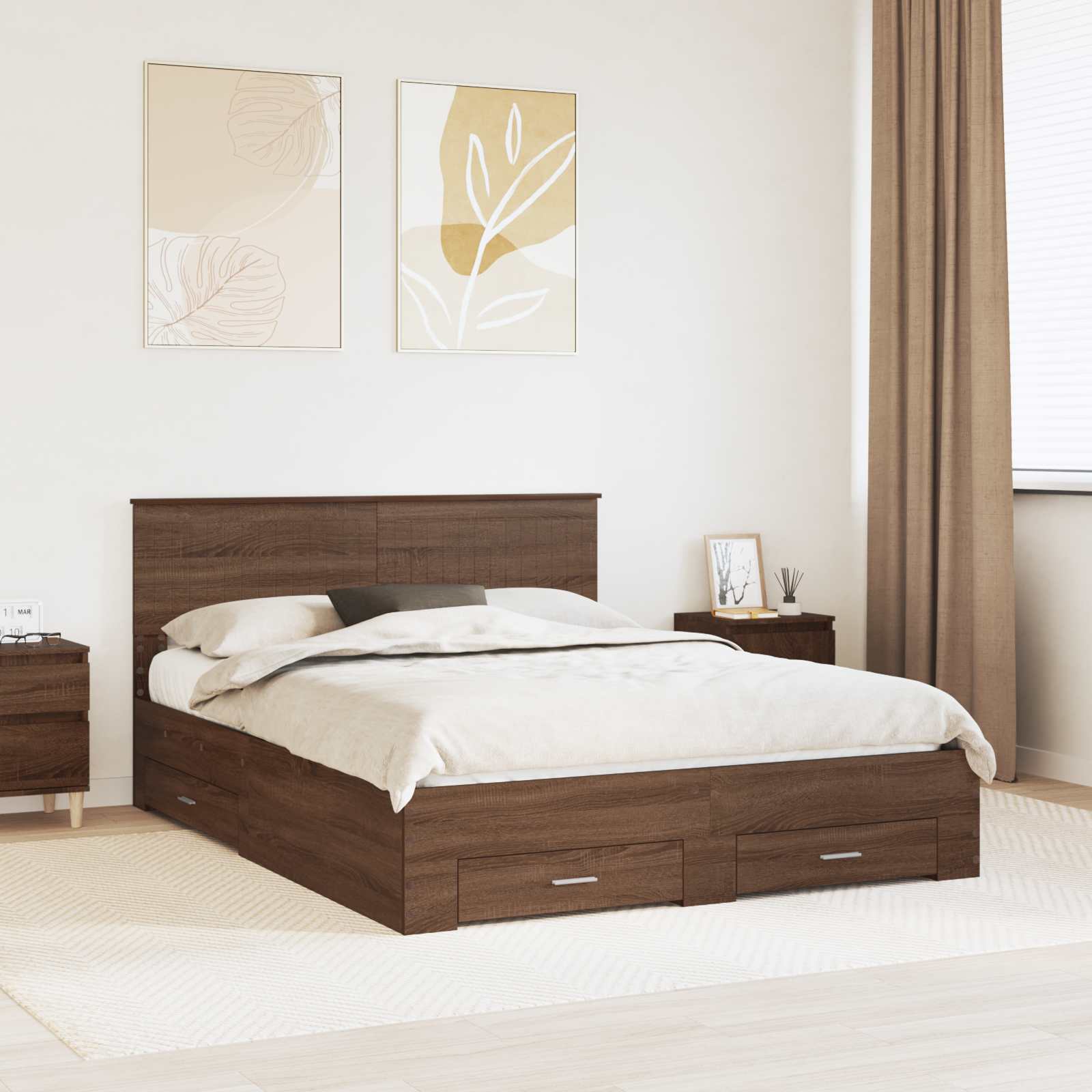 vidaXL Bedframe met lade Zwart en Zilver 150 x 200 cm Bewerkt hout