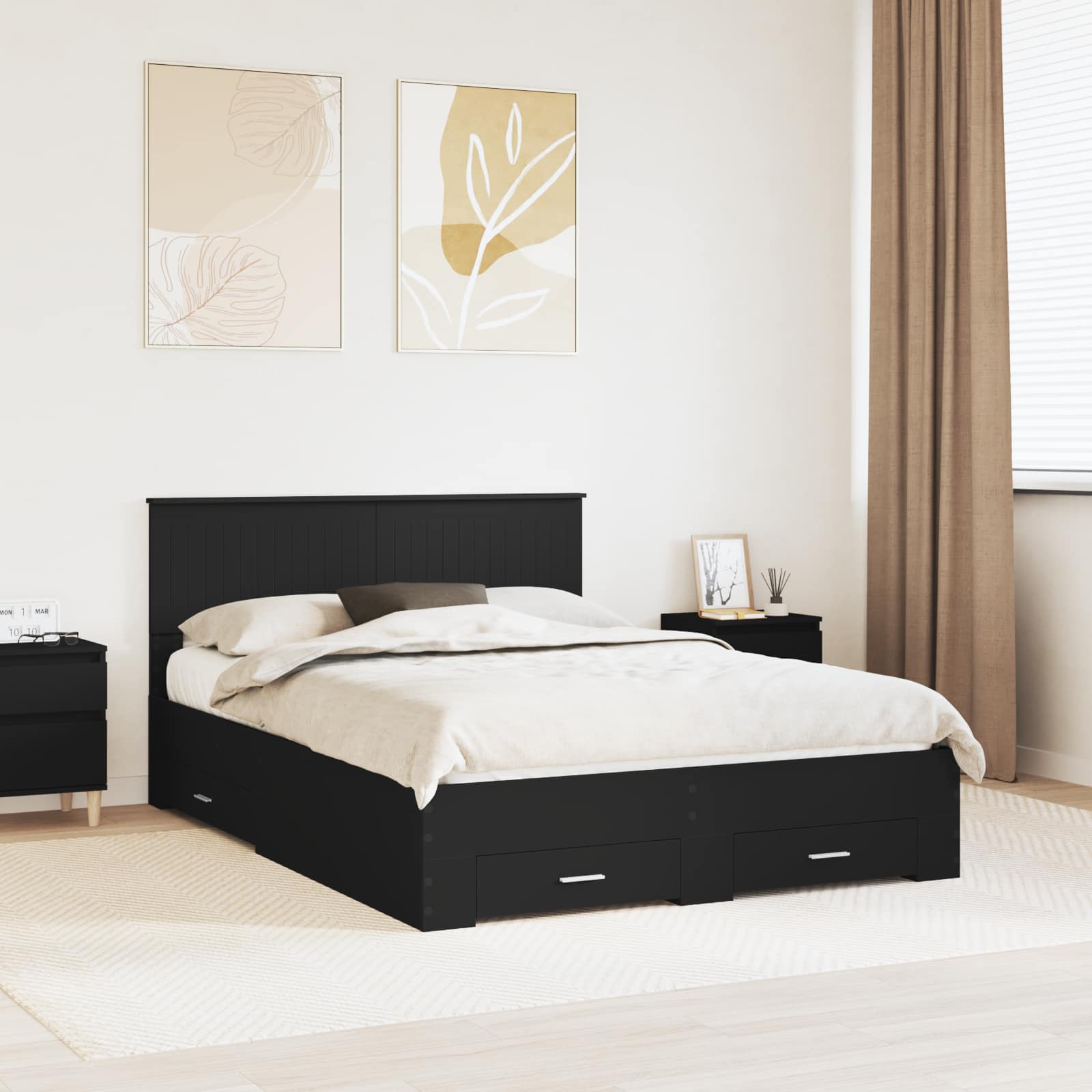 vidaXL Bedframe met lade Zwart en Zilver 150 x 200 cm Bewerkt hout