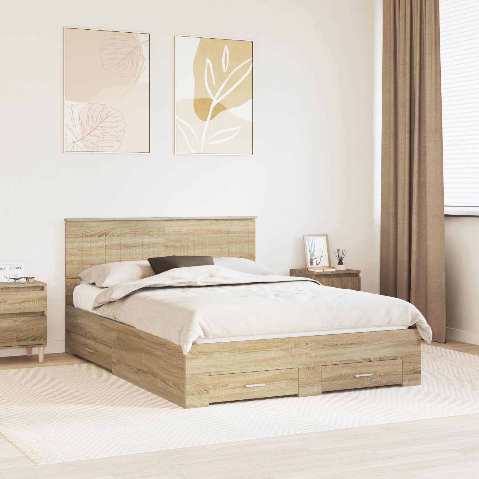 vidaXL Bedframe met lade Zwart en Zilver 150 x 200 cm Bewerkt hout