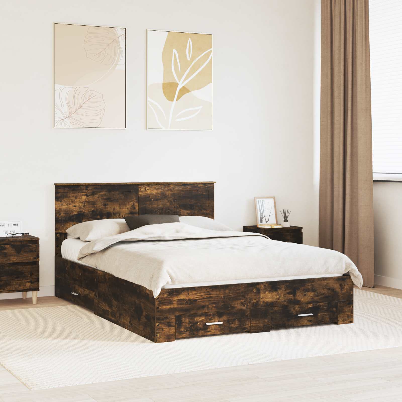 vidaXL Bedframe met lade Zwart en Zilver 150 x 200 cm Bewerkt hout