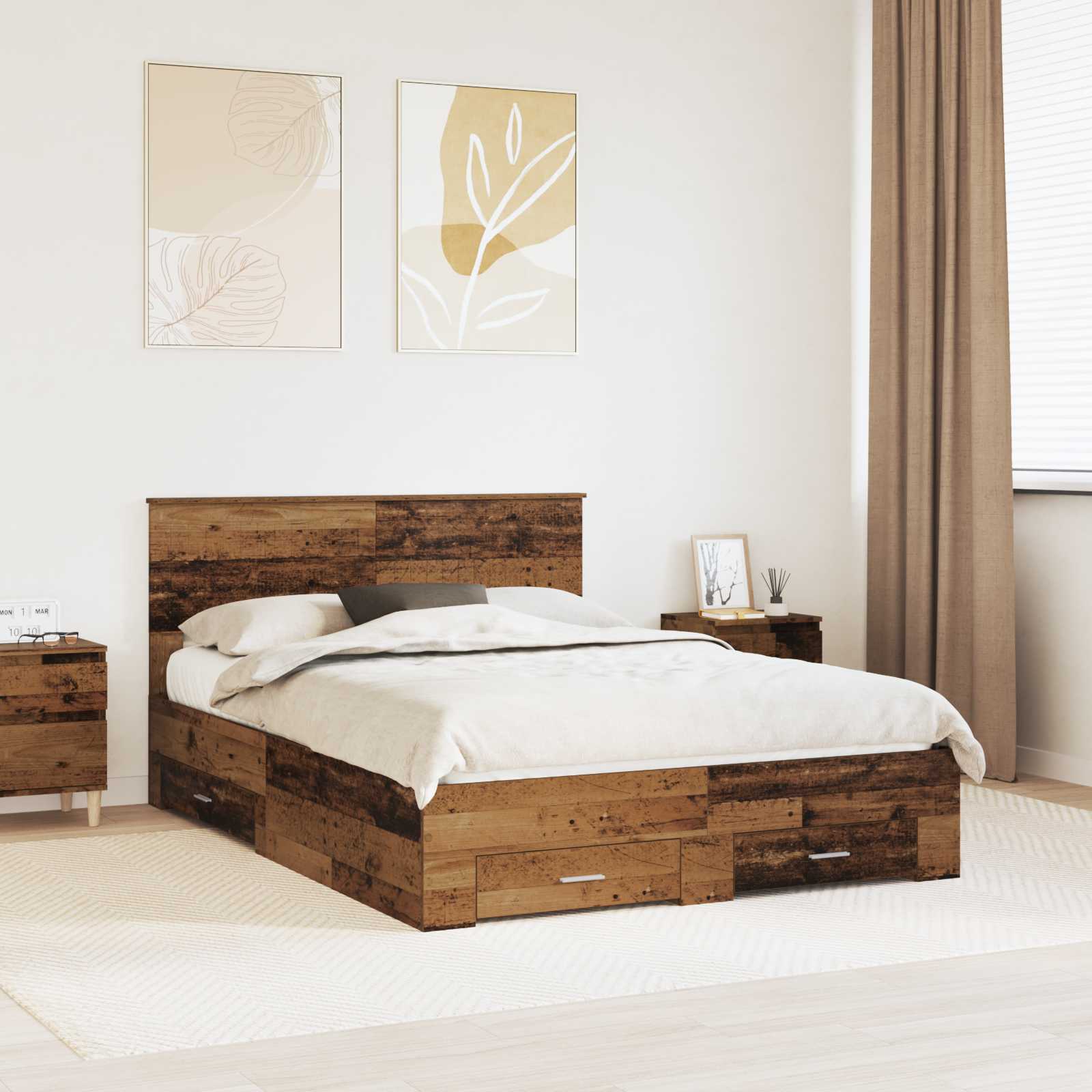 vidaXL Bedframe met lade Zwart en Zilver 150 x 200 cm Bewerkt hout