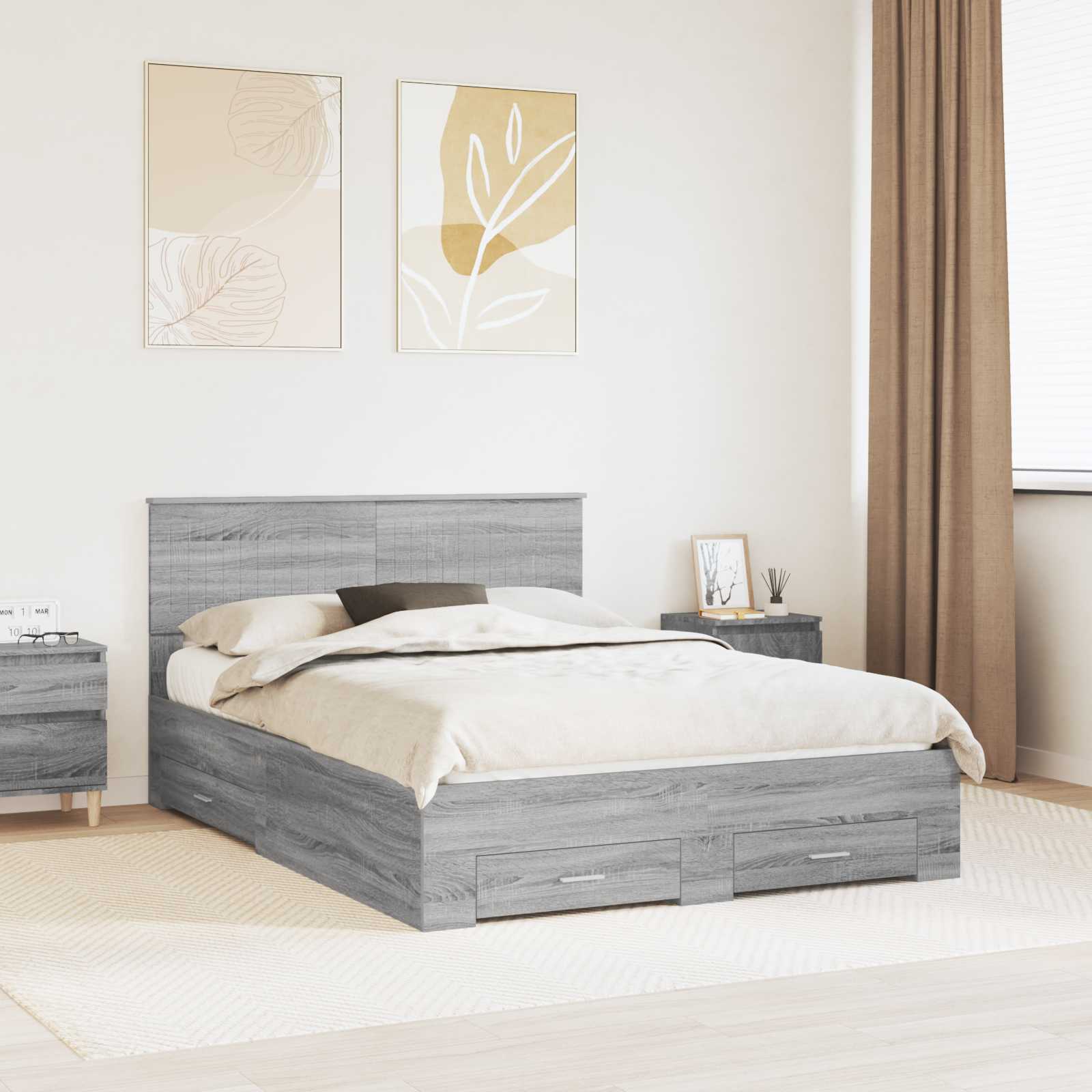 vidaXL Bedframe met lade Zwart en Zilver 150 x 200 cm Bewerkt hout