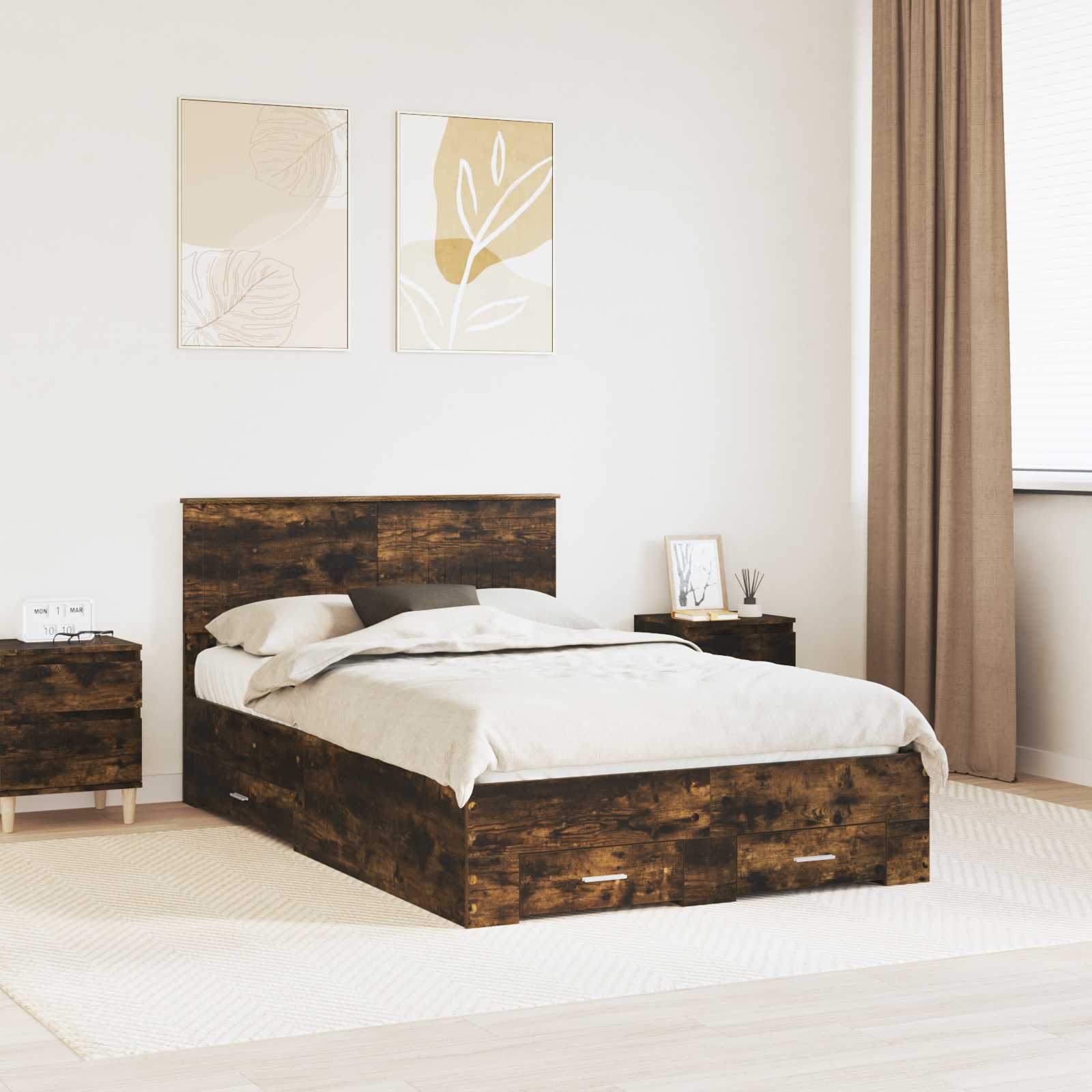 vidaXL Bedframe met lade Zwart en Zilver 150 x 200 cm Bewerkt hout
