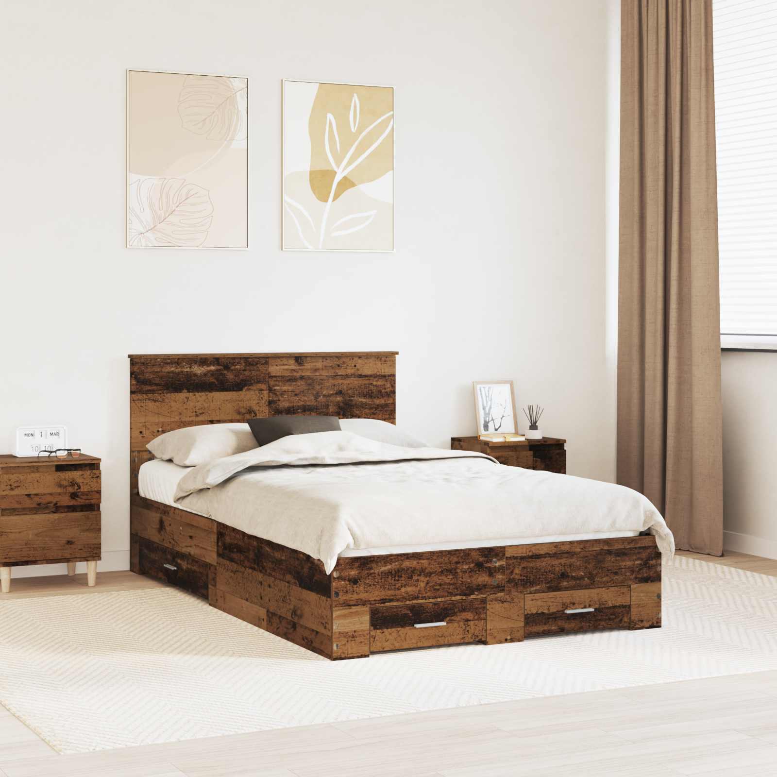 vidaXL Bedframe met lade Zwart en Zilver 150 x 200 cm Bewerkt hout