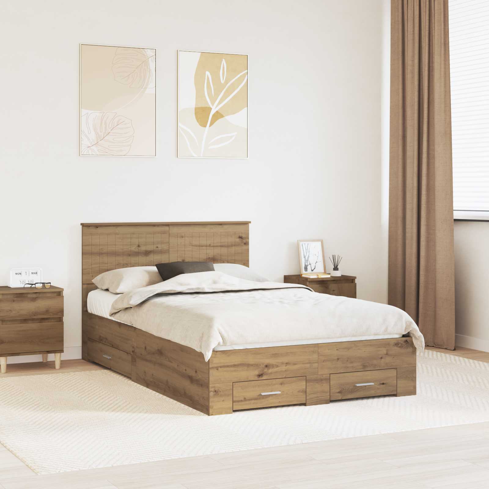 vidaXL Bedframe met lade Zwart en Zilver 150 x 200 cm Bewerkt hout