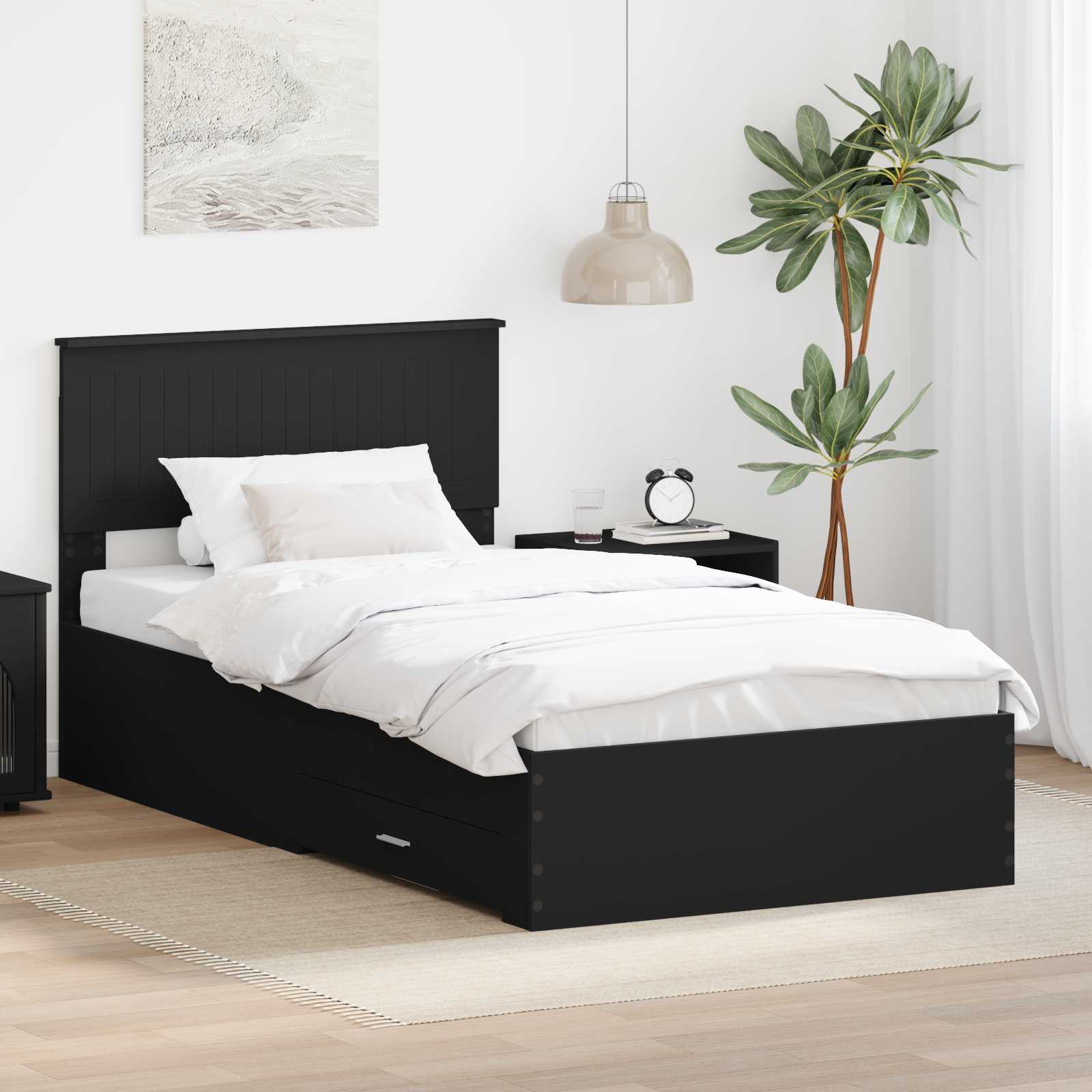 vidaXL Bedframe met lade Zwart en Zilver 150 x 200 cm Bewerkt hout