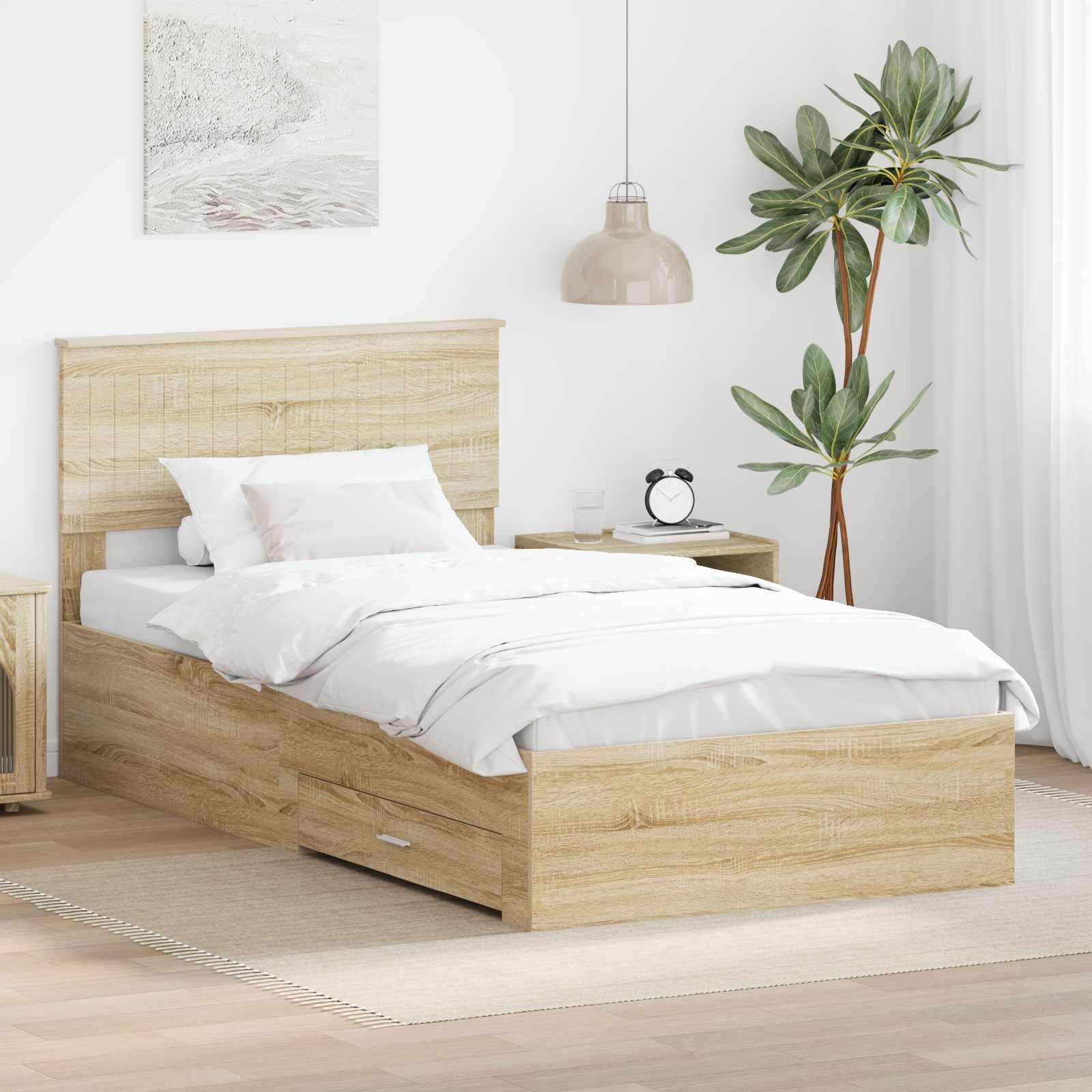 vidaXL Bedframe met lade Zwart en Zilver 150 x 200 cm Bewerkt hout