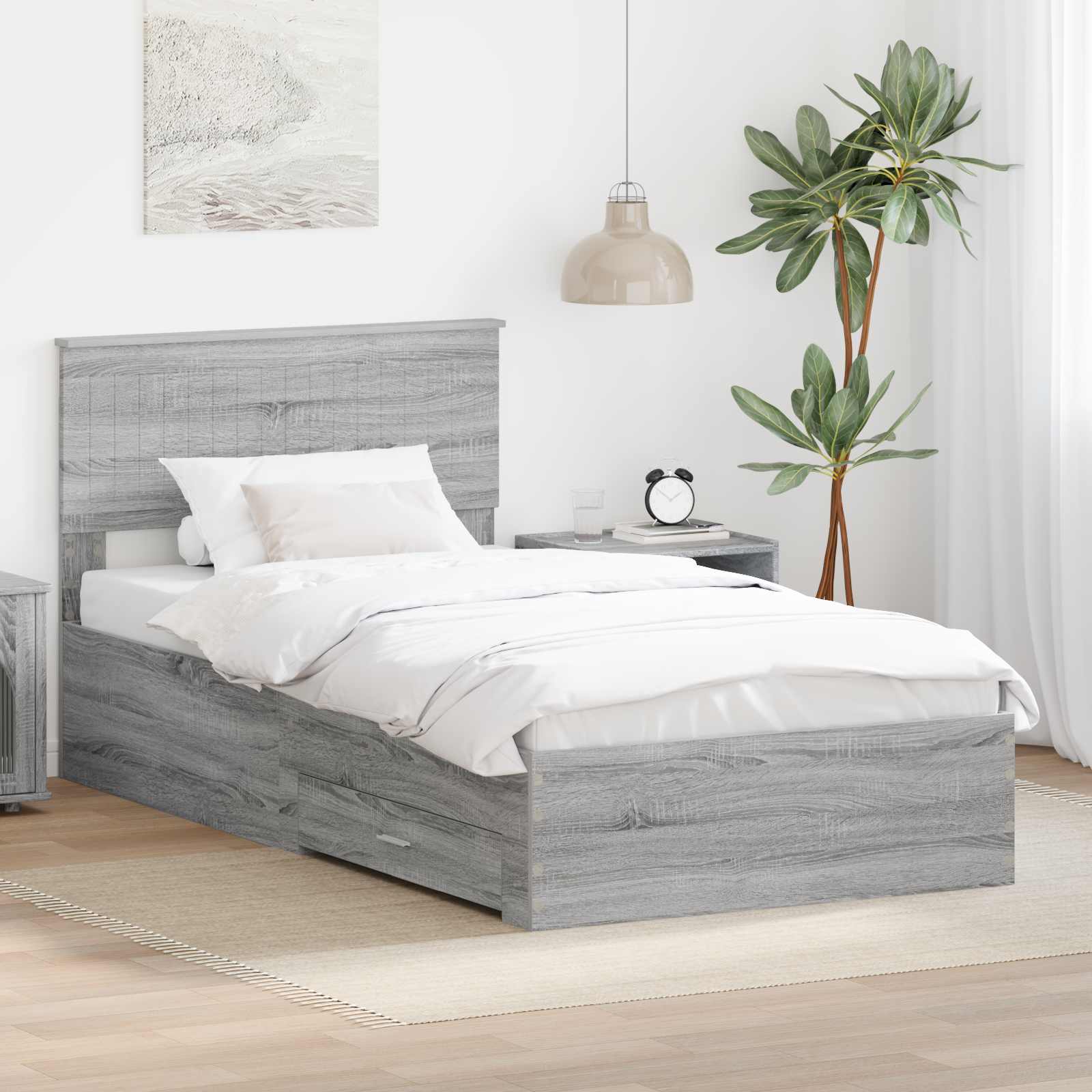 vidaXL Bedframe met lade Zwart en Zilver 150 x 200 cm Bewerkt hout