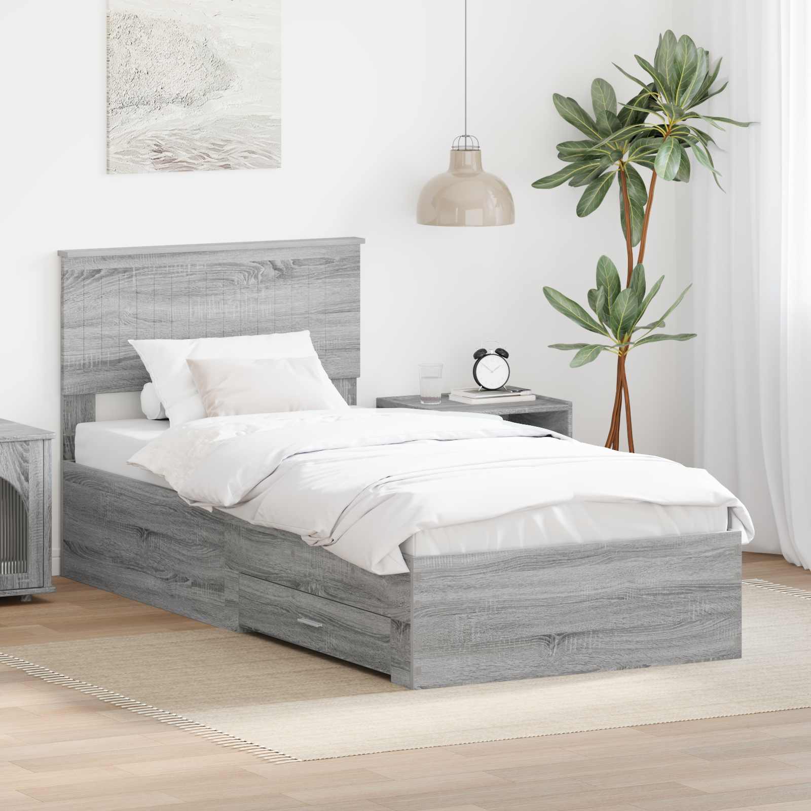 vidaXL Bedframe met lade Zwart en Zilver 150 x 200 cm Bewerkt hout