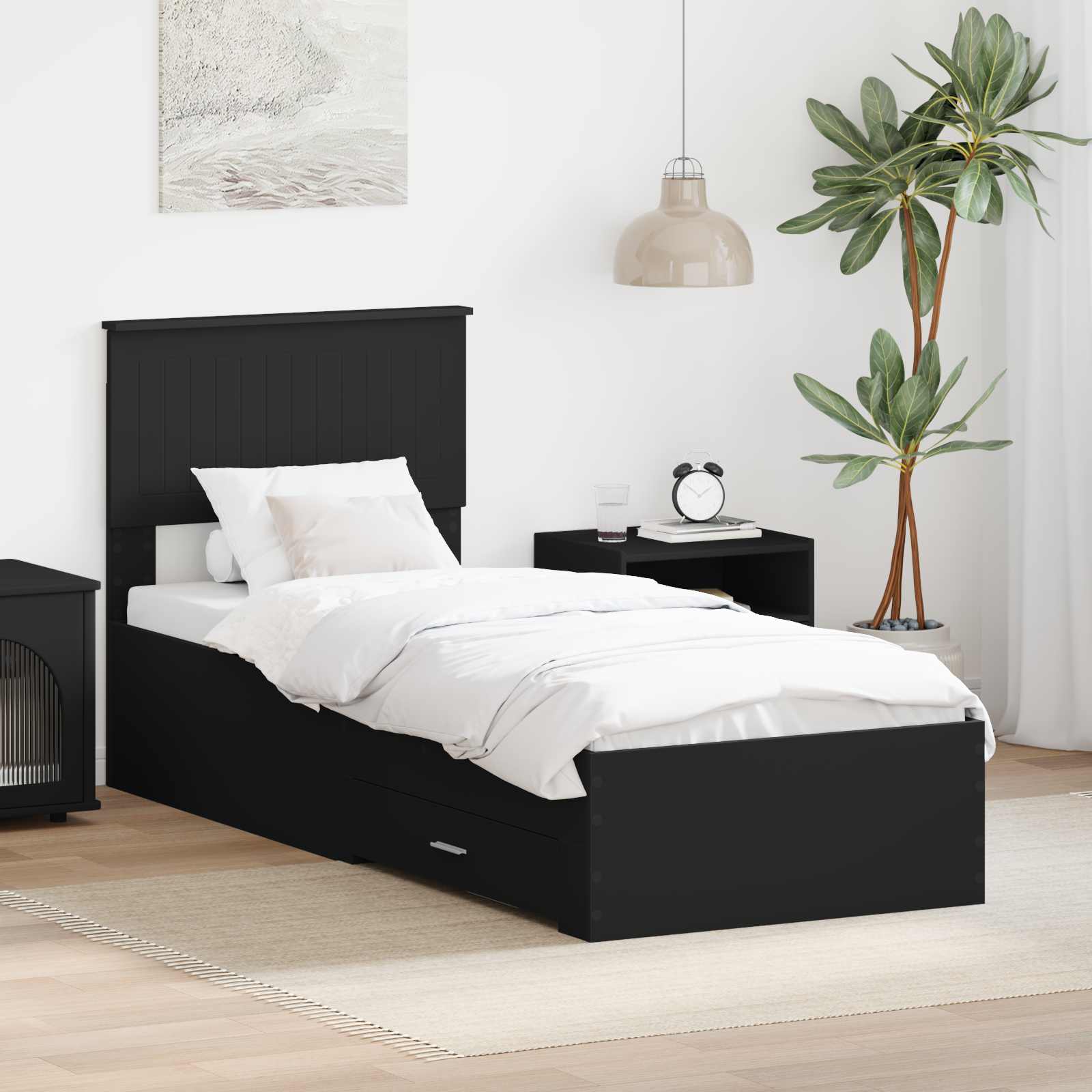 vidaXL Bedframe met lade Zwart en Zilver 150 x 200 cm Bewerkt hout