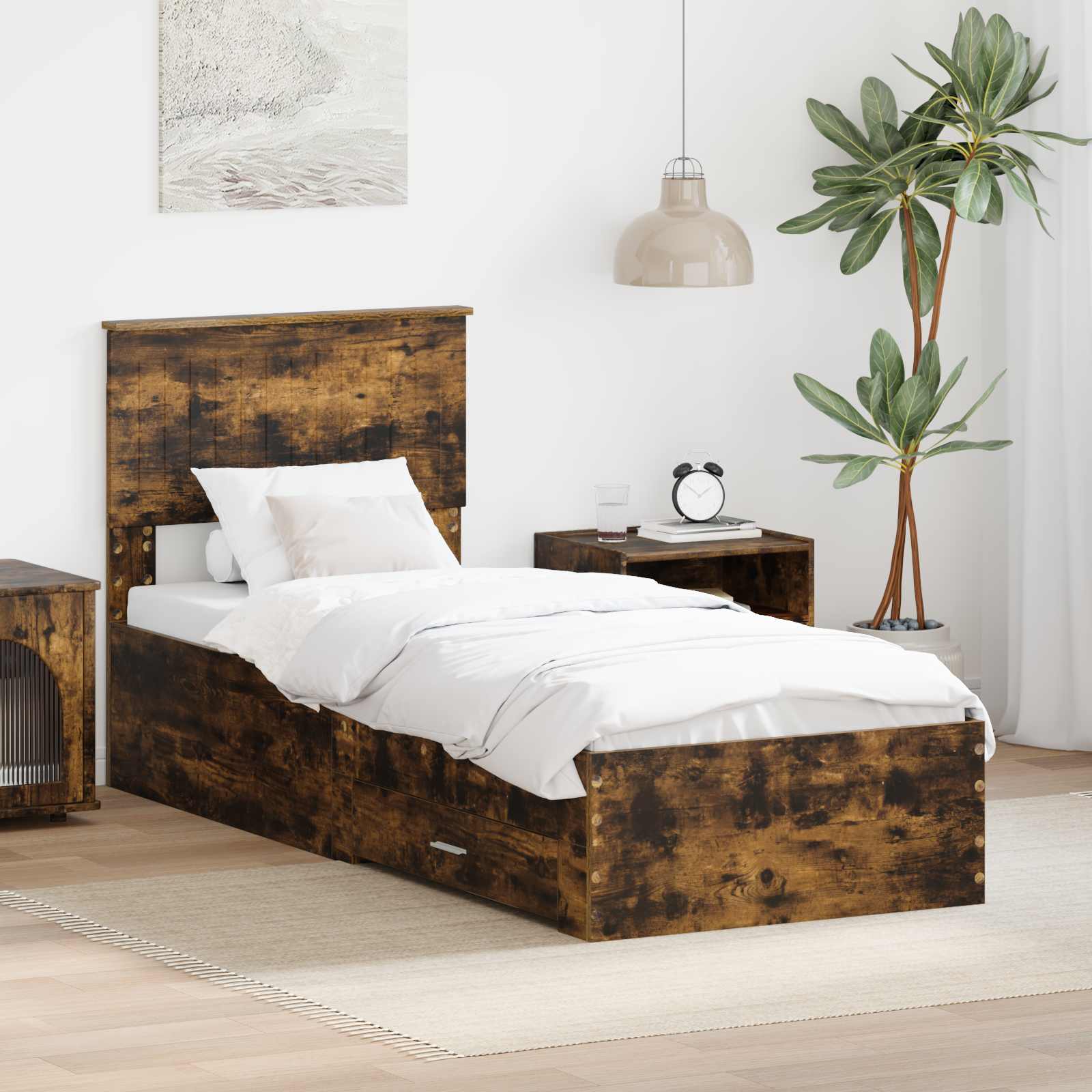 vidaXL Bedframe met lade Zwart en Zilver 150 x 200 cm Bewerkt hout