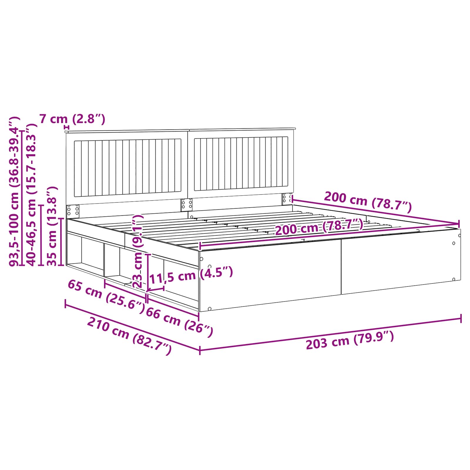 vidaXL Bedframe met hoofdeinde Wit 200 x 200 cm Massief grenenhout